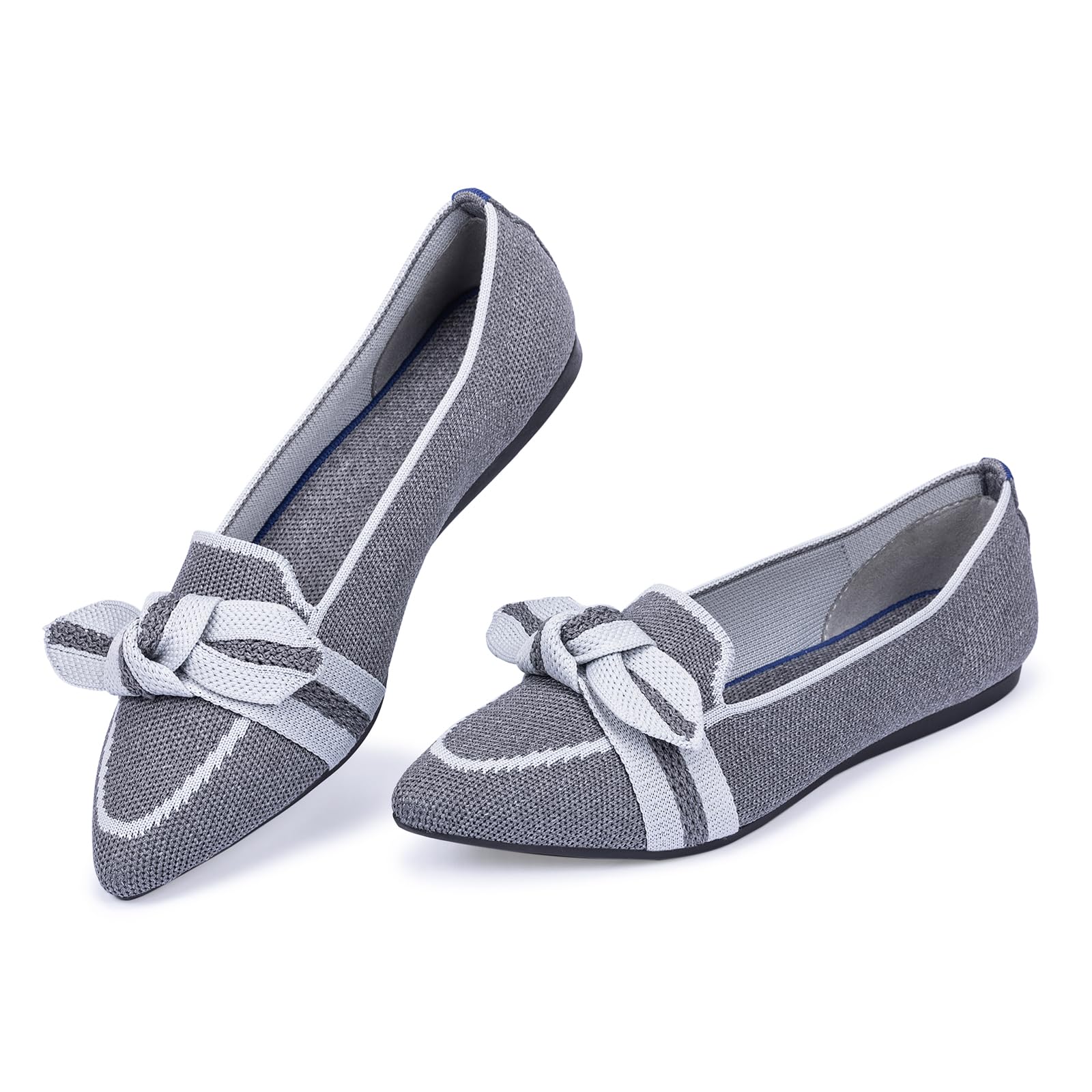Women's Loafer Flats Casual Knit Fabric Lightweight Dressy Shoes Washable Elegant Pointed-Toe lace-up Bow Shoes Comfortable Ballet Style Shoes for Women Perfect for Travel, Dating and Daily Commute