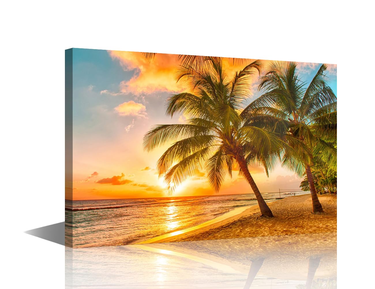 Canvas Wall Art Vibrant Orange Tropical Ocean Island Sunset Nature Wilderness Photography Realism Landscape Multicolor for Living Room, Bedroom, Office Framed Ready to Hang - 18" W x 12" H โ image 1