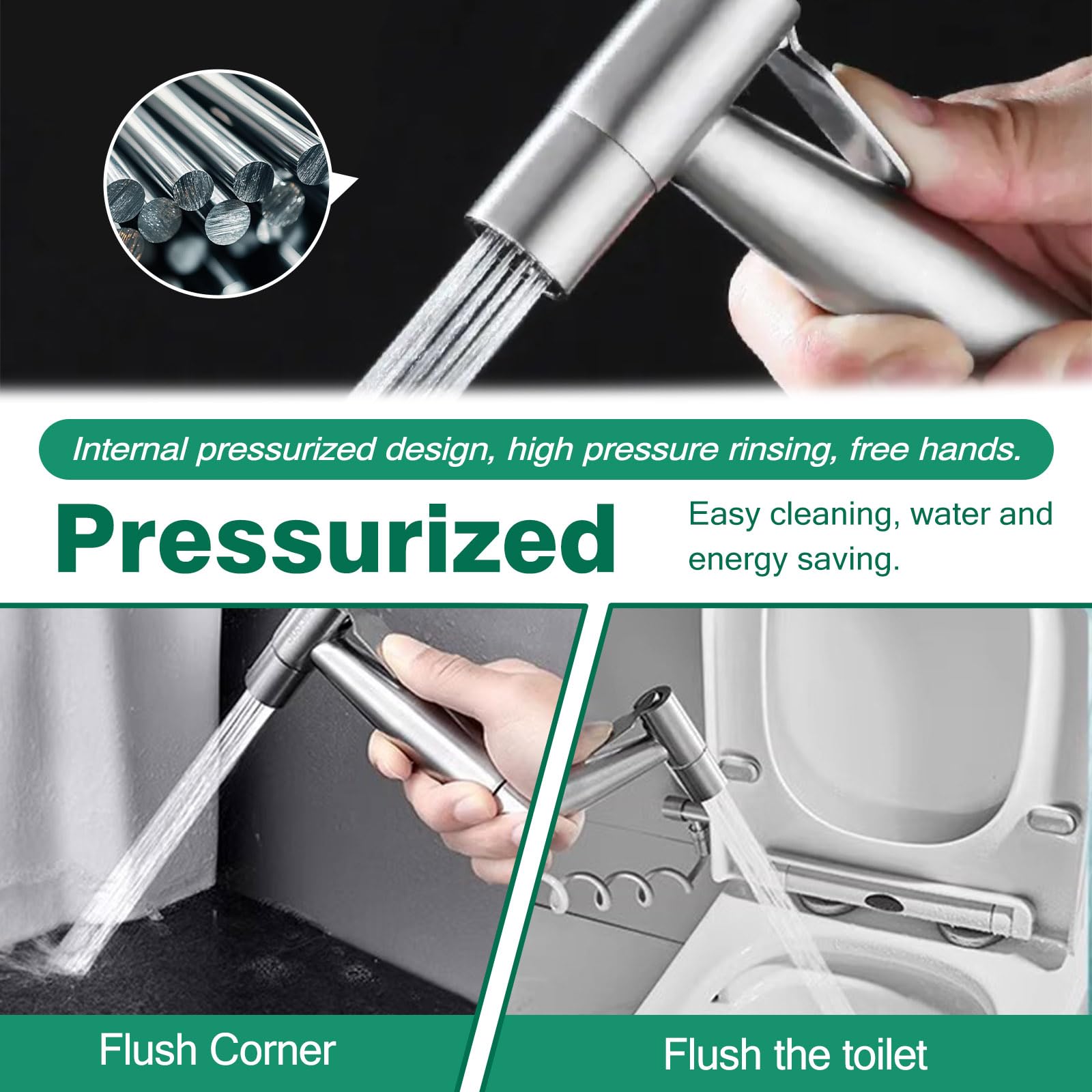Bidet ze stali nierdzewnej, zestaw prysznicowy do WC, prysznic ze stali nierdzewnej i zestaw do rozpylania pieluszek dla niemowląt, głowica prysznicowa, prysznic dla zwierząt, oszczędność wody do