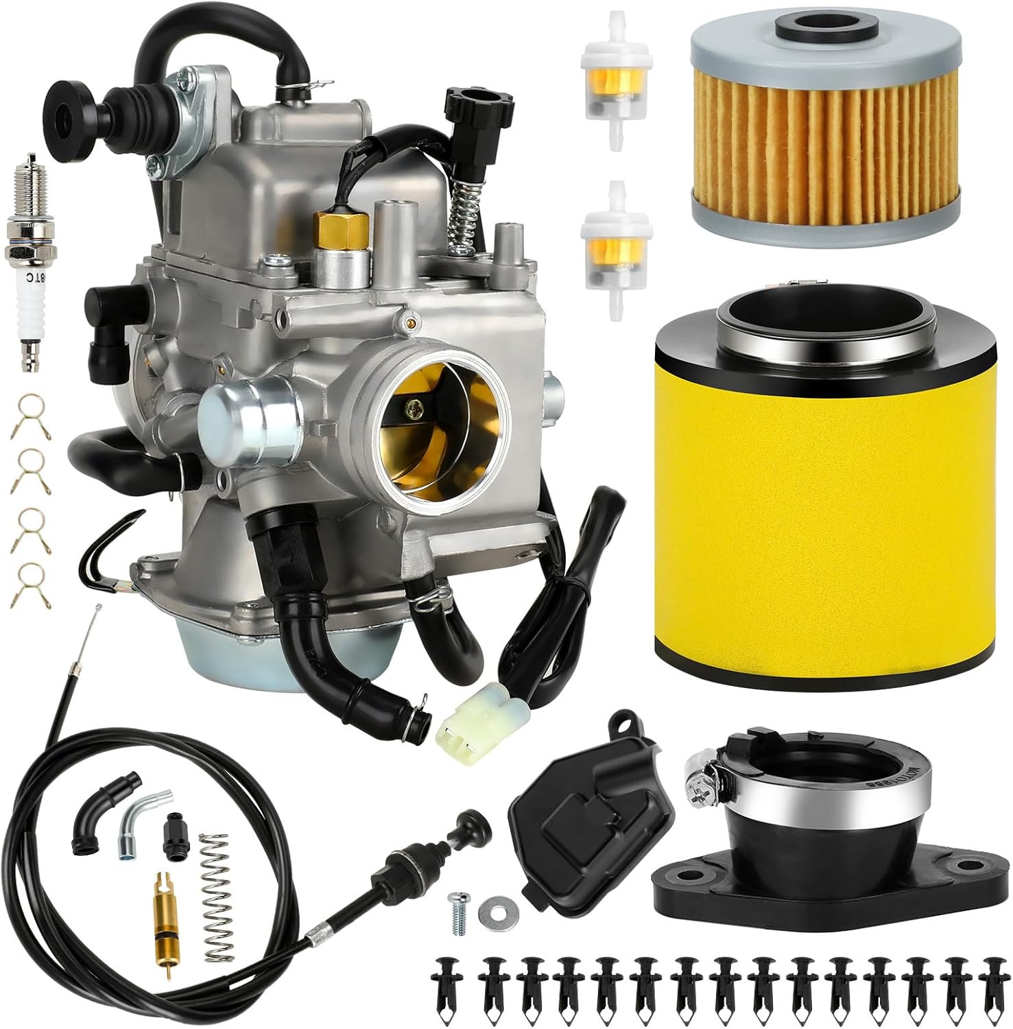 Racing TRX350 Carburetor Carb Kit Compatible with Rancher 350 TRX350FE TRX350FM TRX350TE TRX350TM 2000-2006 ATV 4 Wheeler Parts with Female Heater Plug Choke Cable Valve Plunger