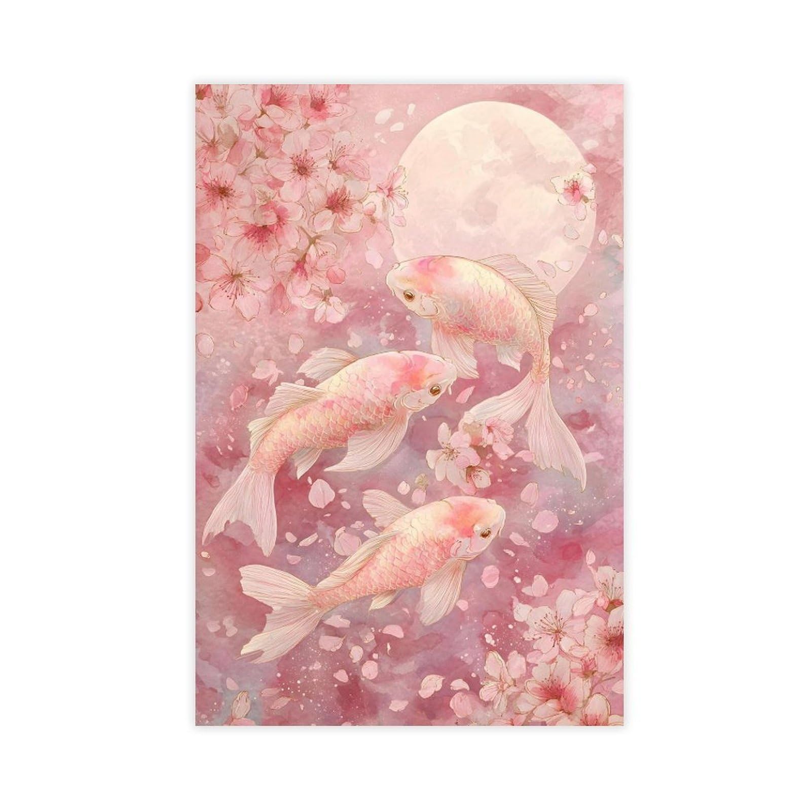 Fvkfvk Unframe-Style Pink Cherry Blossom Koi Pastel Canvas Poster For Dorm Room Decor Gift