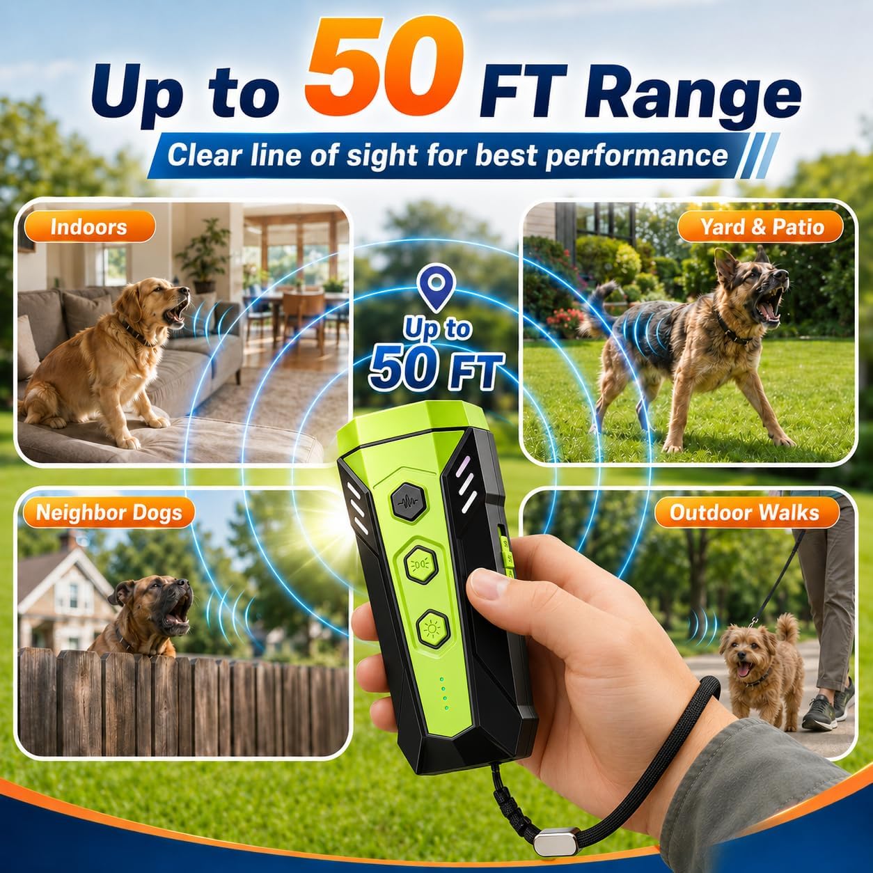 Dog Bark Deterrent Devices-3X Ultrasonic Anti Barking Device for Dogs,50 FT Range Barks No More Indoors Neighbor Outdoors with Flashlight,Portable Rechargeable Training Tool Bark Control for Dog