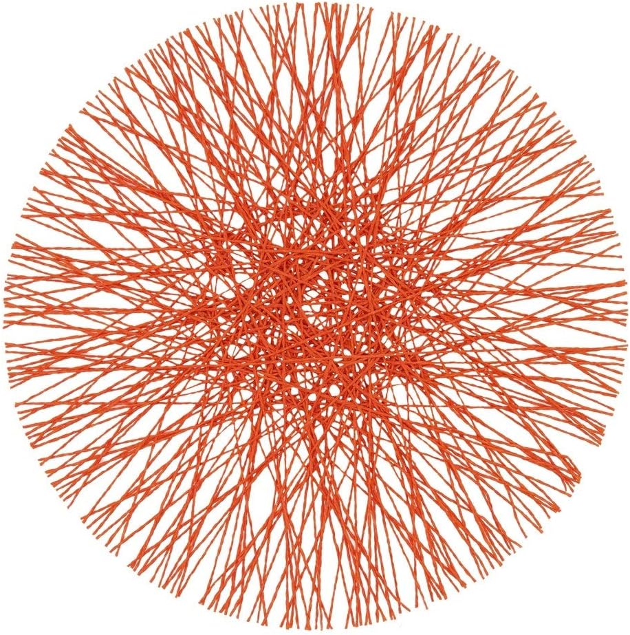 Fennco Styles Unique Paper Straw Placemats 15 Inches Round, Set of 4 – Orange Modern Traycloth Table Mats for Home, Dining Room Décor, Banquets, Indoor & Outdoor and Special Events