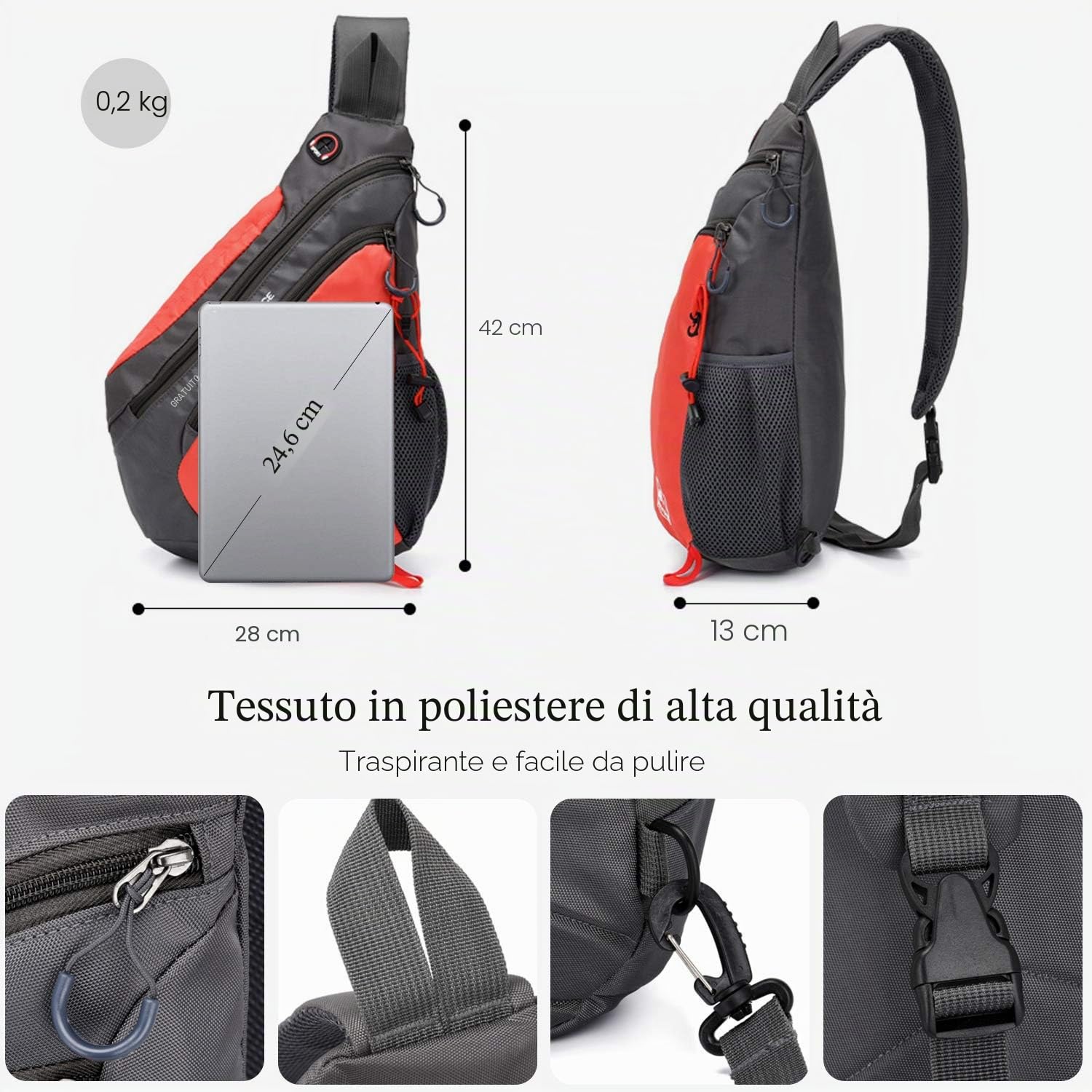 FANDARE Leggero Zaino Monospalla Sling Bag Borsa a Spalla Uomo Donna Borsello a Tracolla per Scuola Outdoor Sportiva Ciclismo Viaggio Hiking Camping Crossbody Backpack Durevole Poliestere