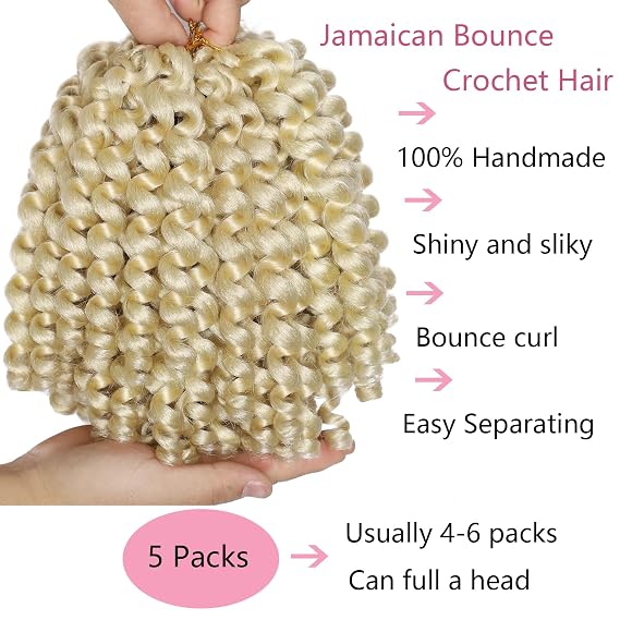 5 Packs Wand Curl Crochet Hair 8 Inch Jamaican Bounce Crochet Hair Short Curly Braids Hair Curly Short Hair for Black Women 20 Roots/Pack
