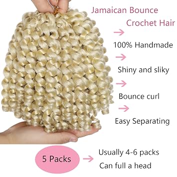 5 Packs Wand Curl Crochet Hair 8 Inch Jamaican Bounce Crochet Hair Short Curly Braids Hair Curly Short Hair for Black Women 20 Roots/Pack
