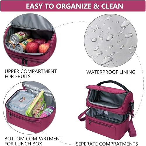 Miniatura 10 de VASCHY Bolsa de almuerzo para mujer, lonchera aislada a prueba de fugas en doble compartimento para hombres, mujeres, 14 latas (turquesa)