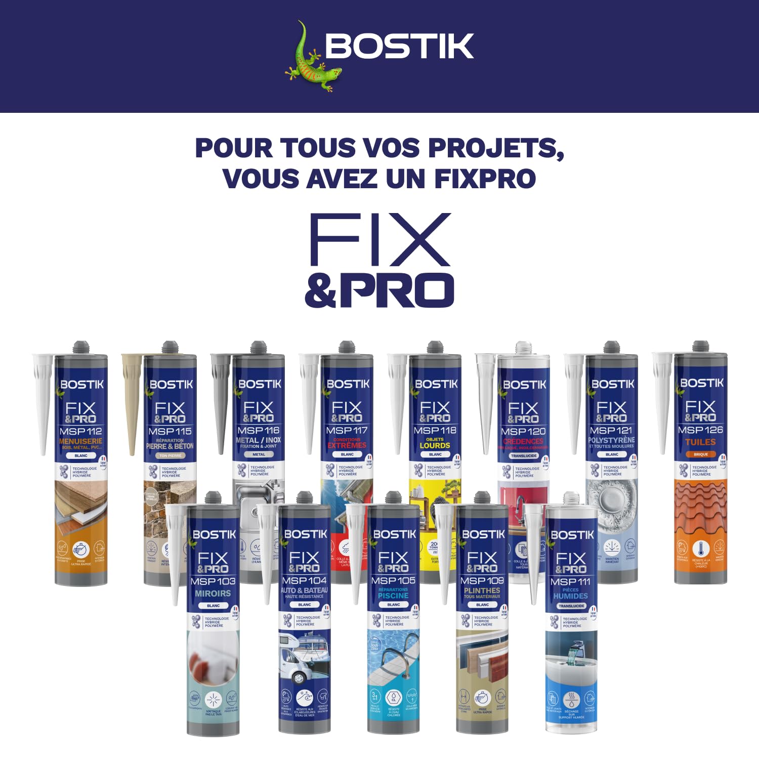 Bostik FIXPRO MSP 104 Dichtstoff für Auto und Boot, Klebstoff und Dichtung, alle Materialien, wetterfest, seewasserbeständig, Hybrid-Polymer-Dichtstoff, Farbe: Weiß, 1 Kartusche 290 ml
