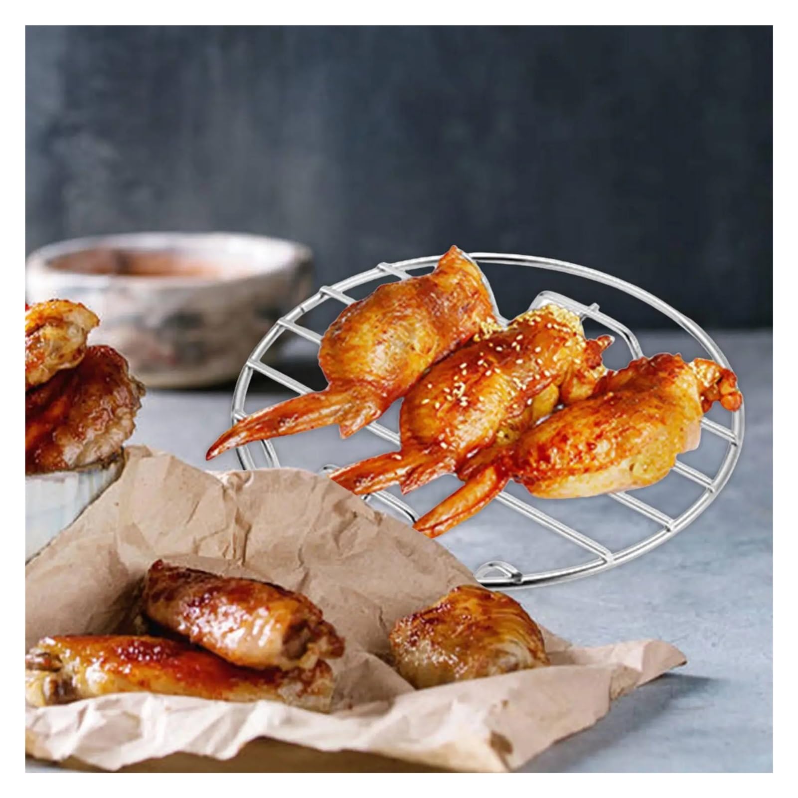 Grille de cuisson en acier inoxydable for ustensiles cuisine : support for casseroles, poêles, friteuse à air chaud, grill, etc(8 inch)