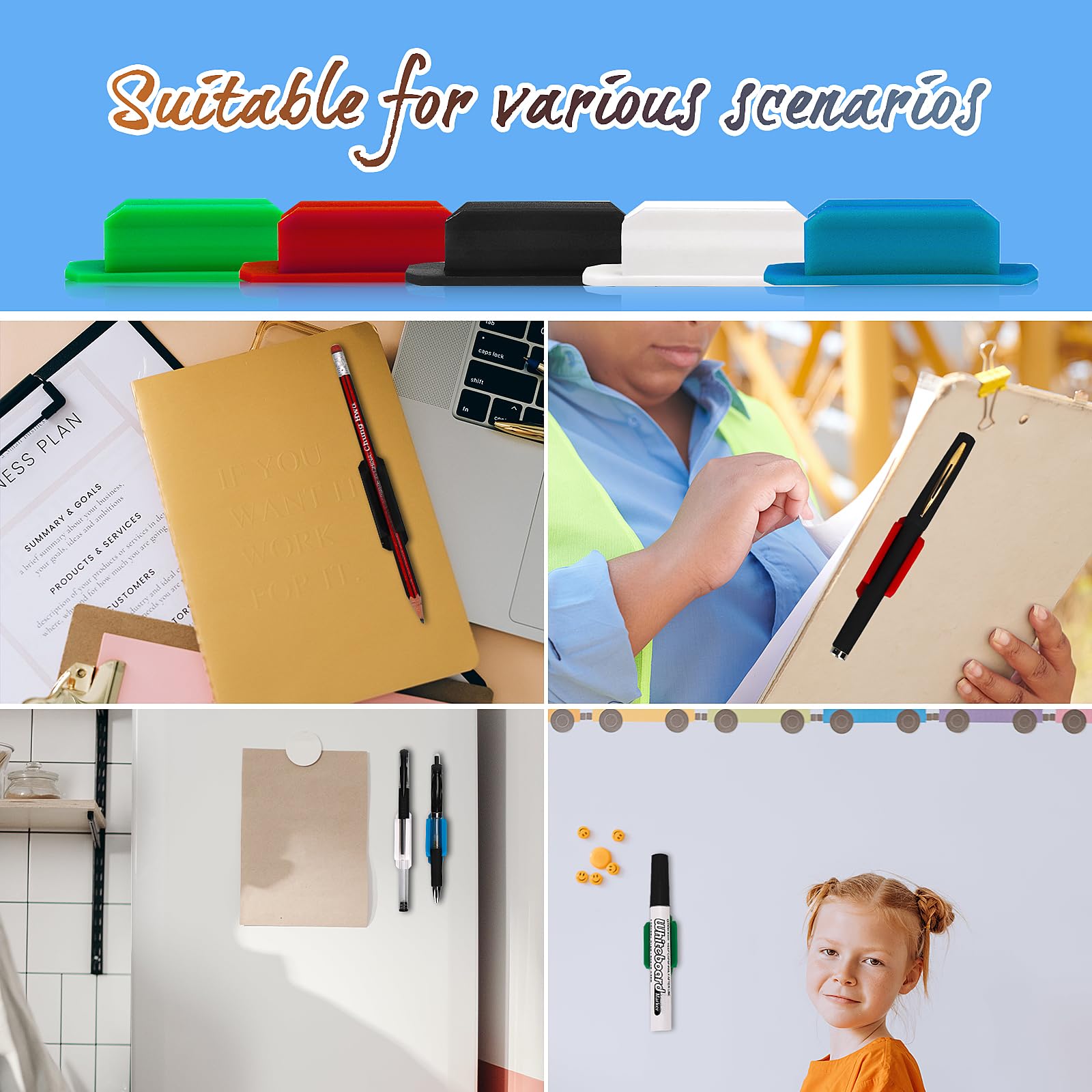 10 Stück Silikon-Stifthalter für Schreibtisch, selbstklebender Stifthalter für Klassenzimmer, Klemmbrett, Büro-Schreibtisch-Organizer, Bleistift- und Markerhalter für Klassenzimmer, Studenten, Kinder