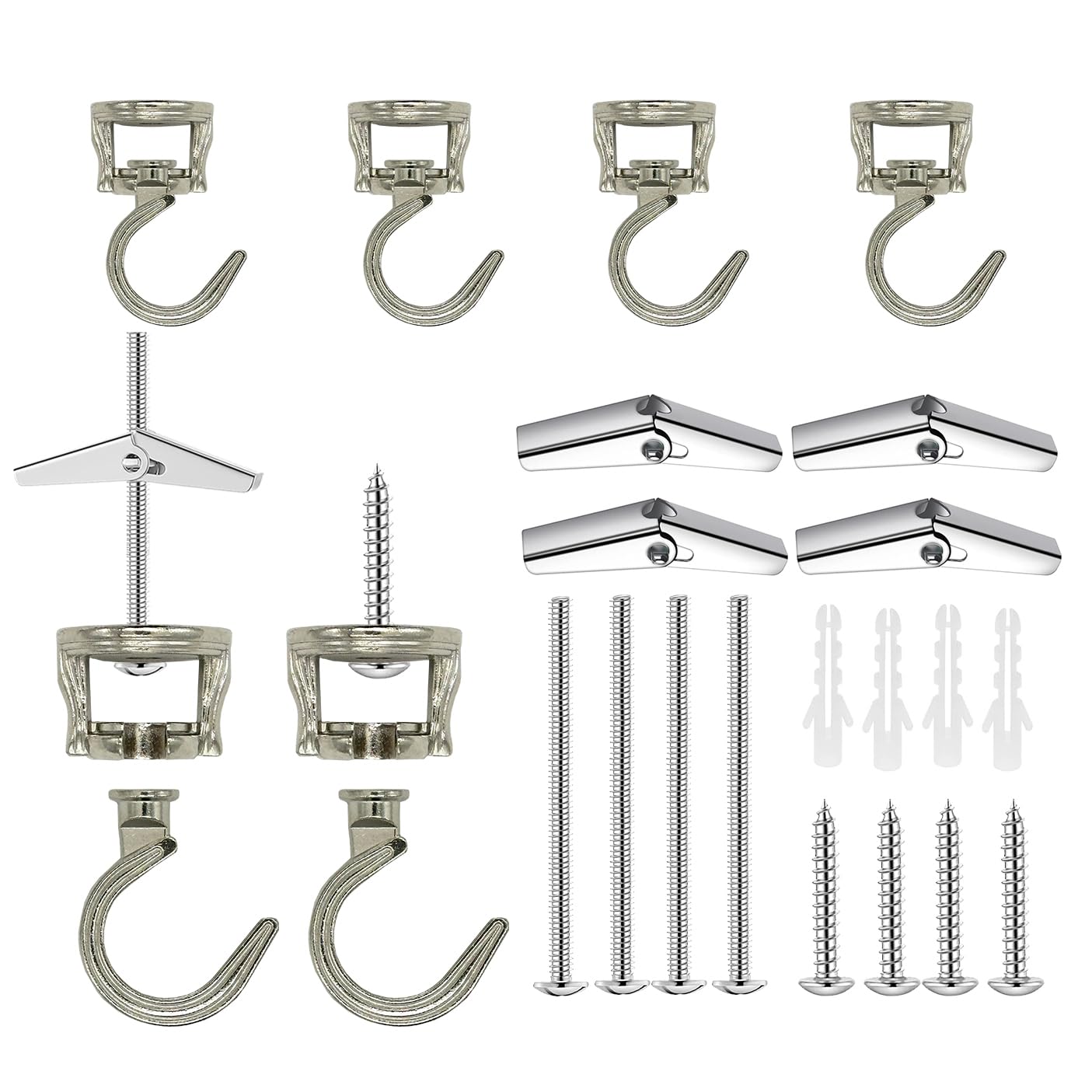 Evsteluo Large Swag Ceiling Hooks for Hanging Plants Heavy Duty Swivel Hook with Hardware Ceiling Installation Cavity Wall Fixing (4 Sets Silver)