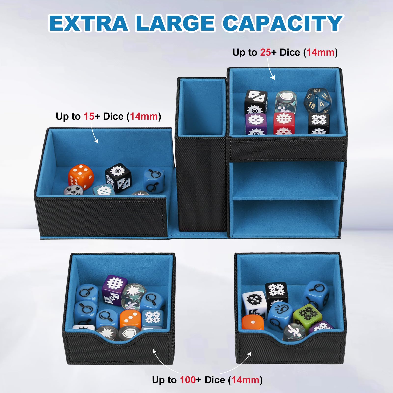 Jaffzora 3 in 1 Dice Tower & Storage Box, Magnetic Leather Dice Tray & Dice Roller - Image 3