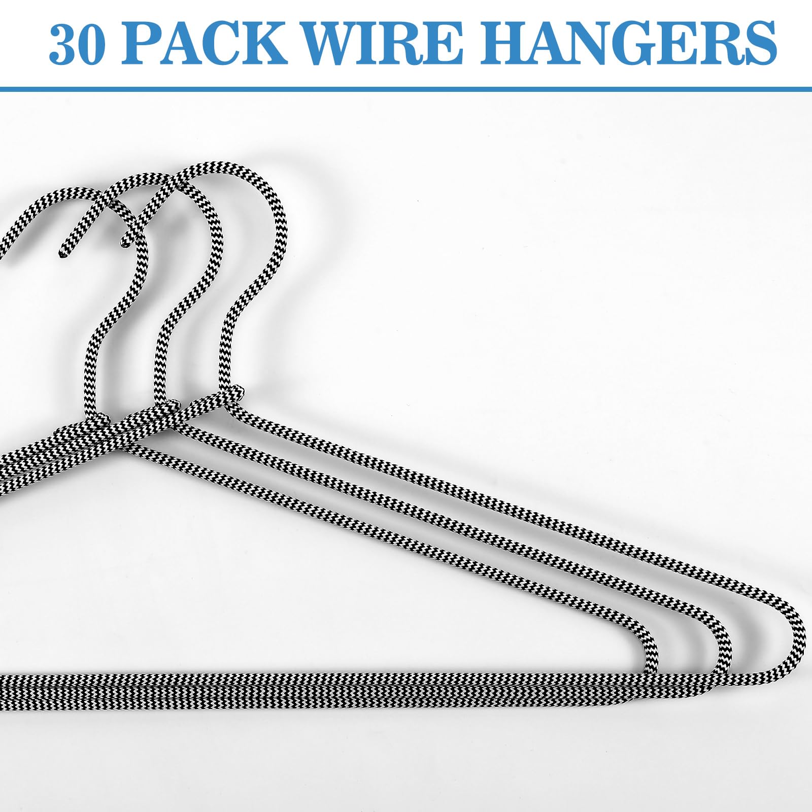GlikCeil 30 perchas de metal envueltas en tela, perchas de alambre cubiertas, perchas de metal antideslizantes para ropa, armario, ropa, traje, camisa y pantalón (rayas blancas y negras)