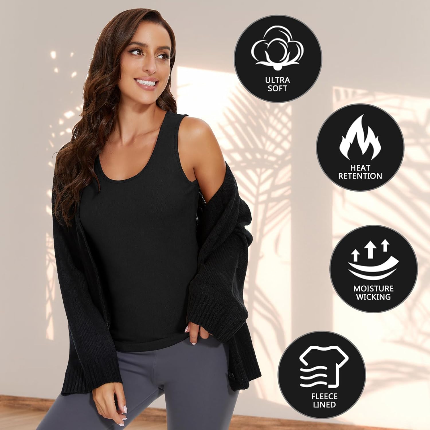HSR Womens Thermal Fleece Lined Underwear Tops Camisole Apricot Sexy Stretchy Slim-Fit Tank Top Warm Base Velvet Touch Layer Vest (Free Size) (Bust Size : 66 to 90 CM) Stretchable - Image 6 thumbnail
