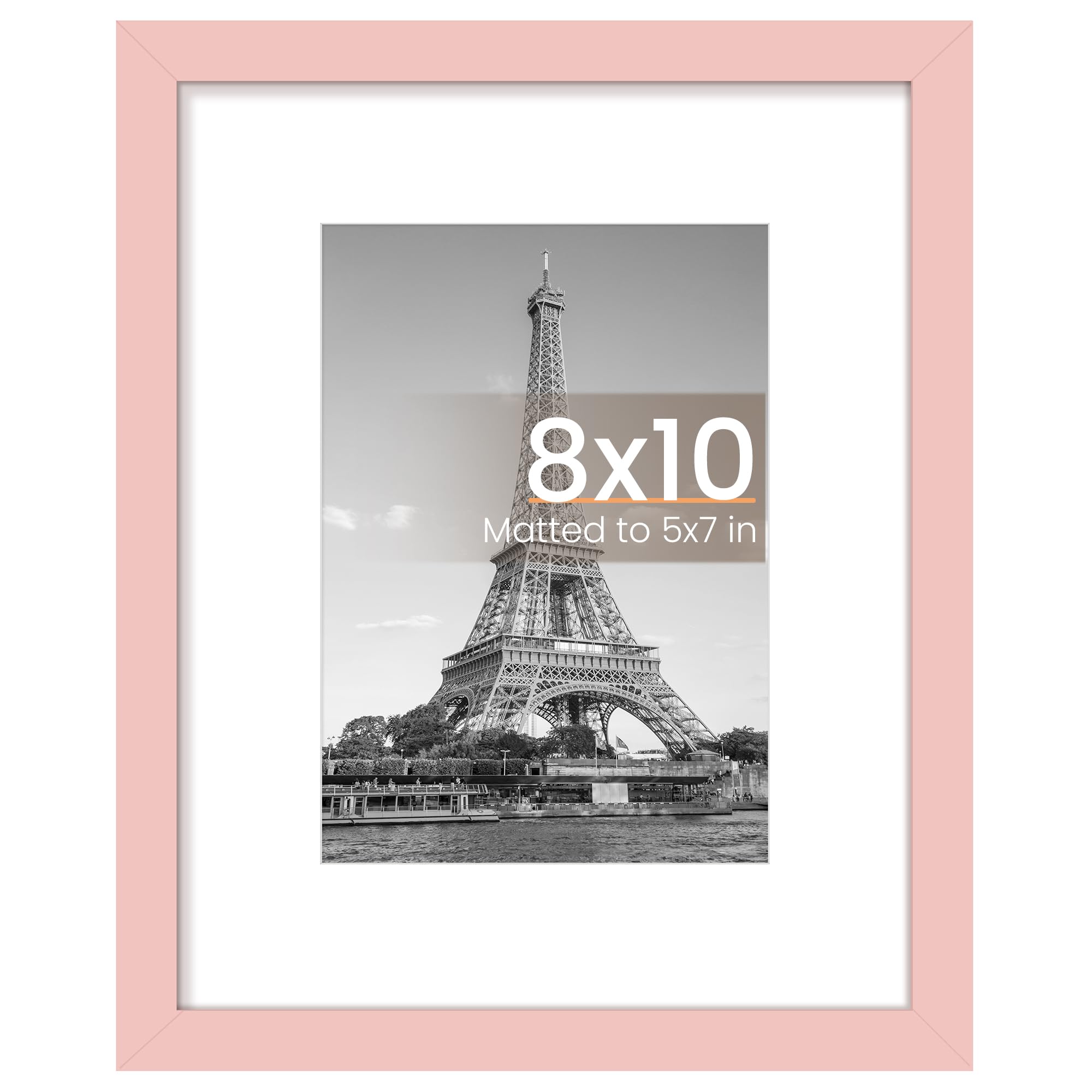 upsimples 8x10 Picture Frame, Display Pictures 5x7 with Mat or 8 x 10 Without, Wall Hanging Photo Frames, Pink, 1 Pack