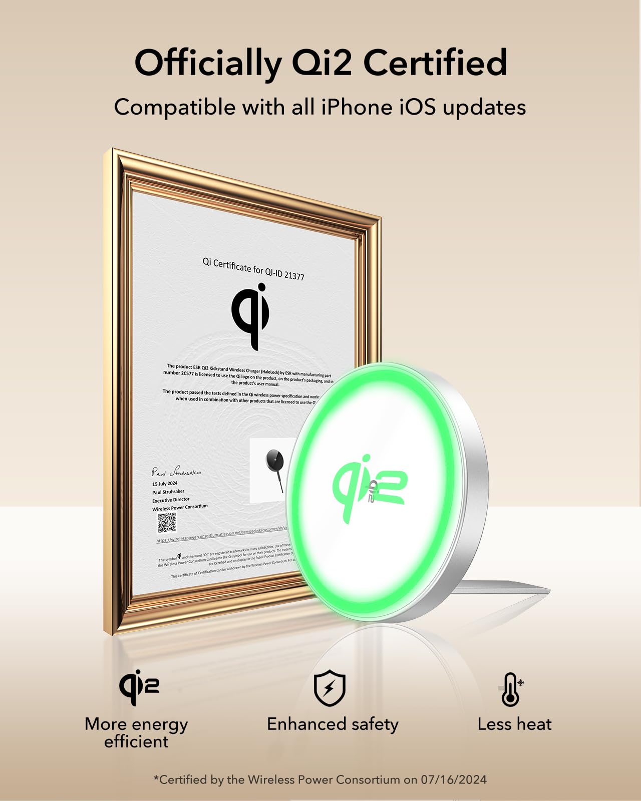 ESR Cargador Magsafe de 15 W, Cargador inalámbrico con Soporte para iPhone 17/17e/16/15/14/13/12, Google Pixel 10, Samsung Galaxy S26/S25 Series, AirPods 4/3/2, estación de Carga inductiva, Blanco