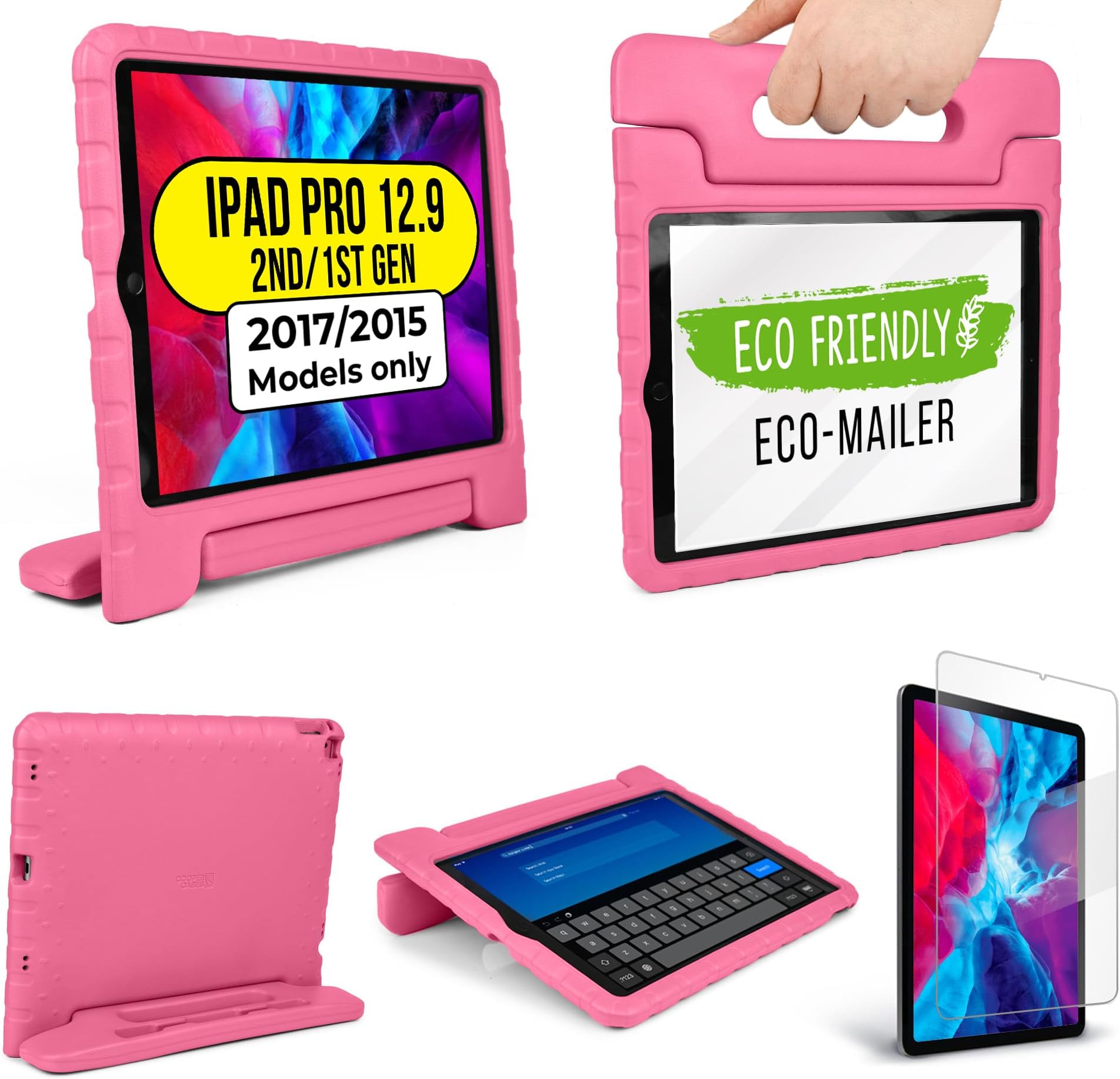 Official Cooper Dynamo Kids iPad Pro 12.9 Case for 1st/2nd Generation (2015/2017) | Unbreakable Protection, Magic Handle, Stand & Pencil Holder (NOT for 2018-2022 3rd-6th Gen) (Bubble Gum Pink)