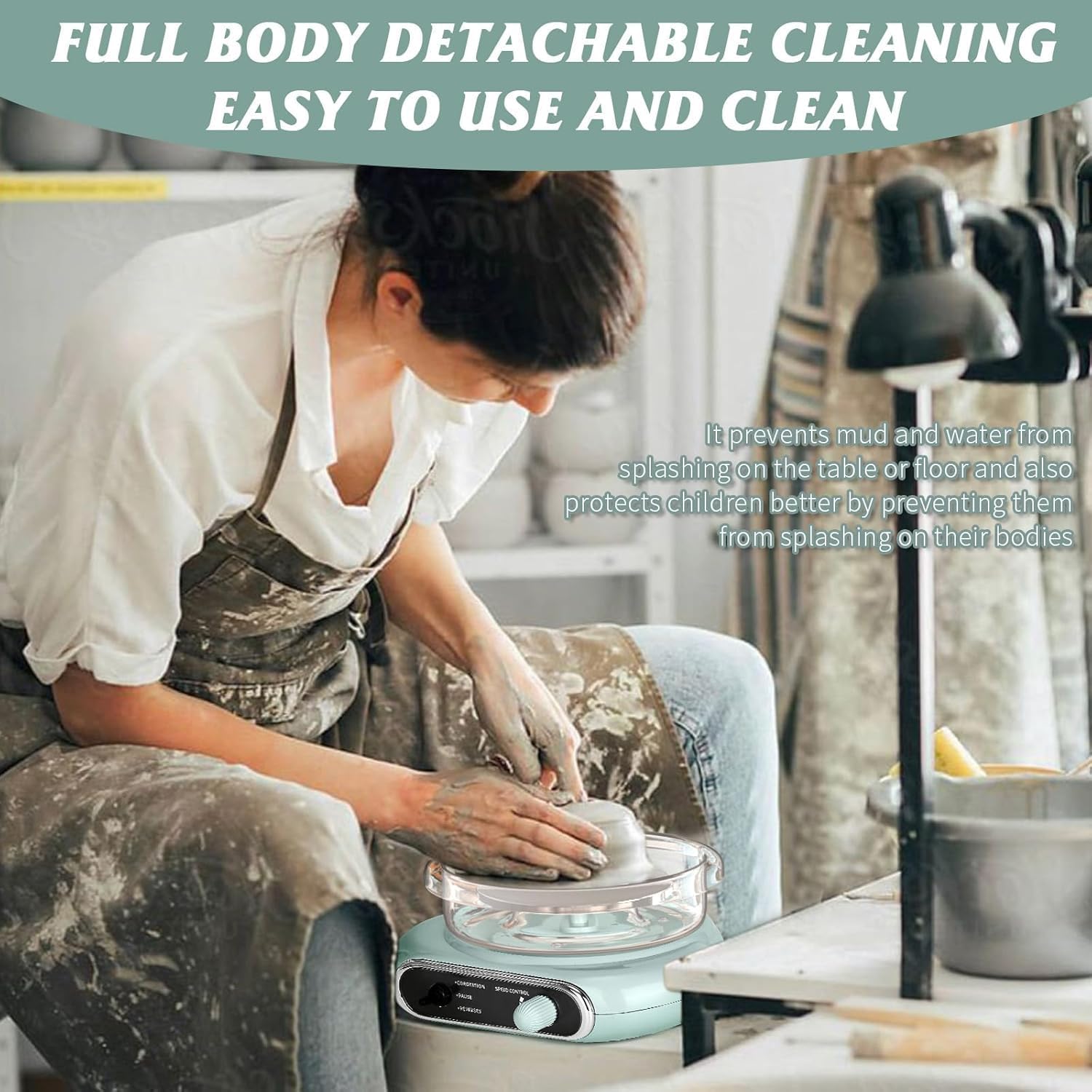 Zestaw maszyn do kół garncarskich dla początkujących – mini ceramiczna maszyna do formowania z odłączanym gramofonem i narzędziami z gliny, zestaw hobbystyczny do rękodzieła artystycznego