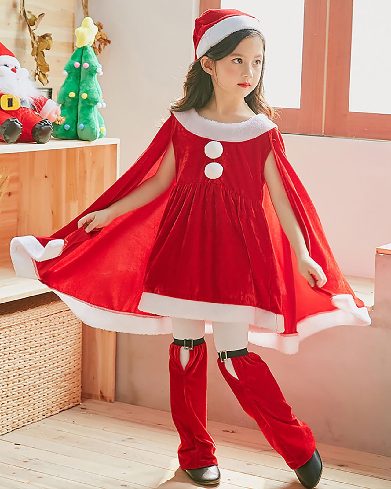 Girls' Christmas Clothing, Christmas Long Sleeved Shawls and Hats, Cute Winter Christmas Clothing