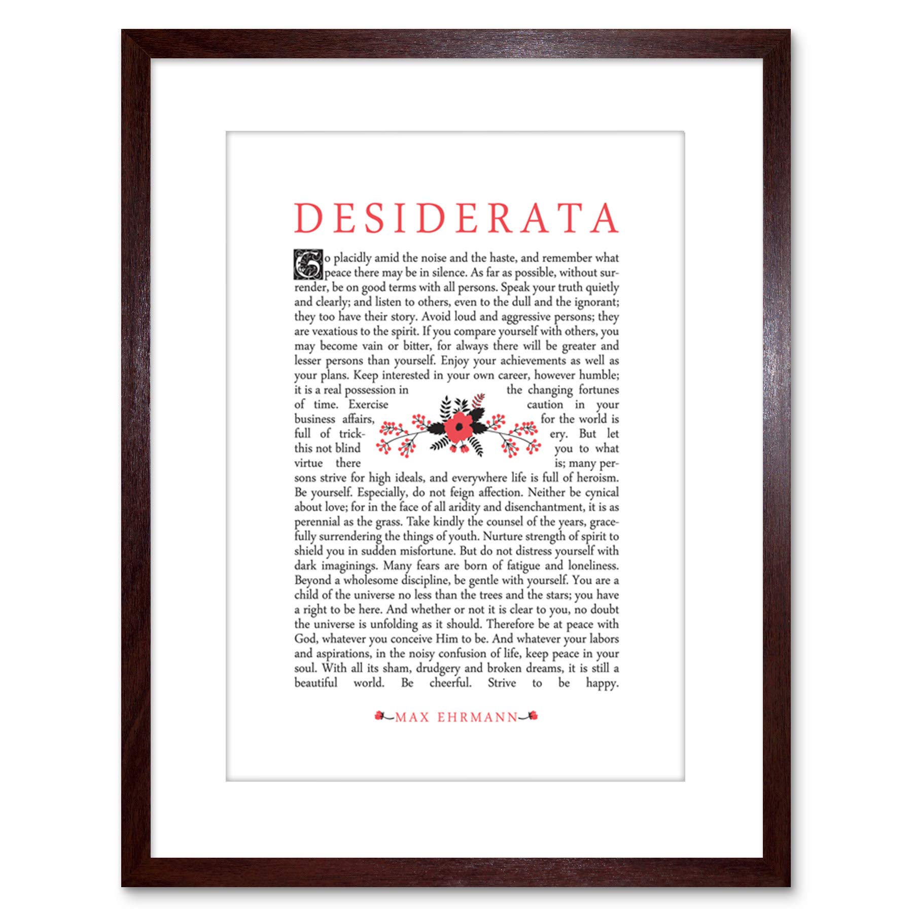 Wee Blue Coo QUOTE DESIDERATA FLORAL EHRMANN TYPOGRAPHY FRAMED ART PRINT F97X13482