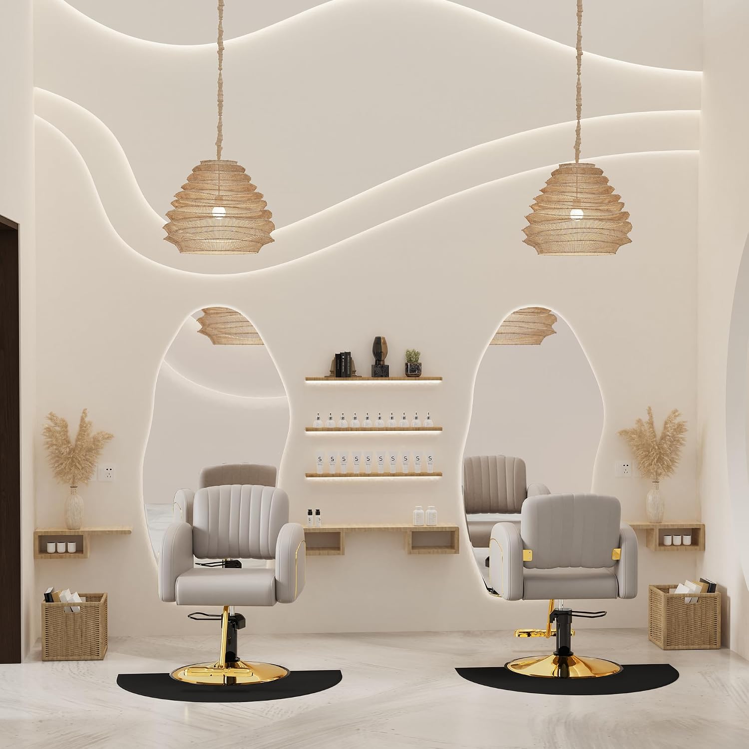  Professional Gray & Gold Salon Chair, Luxury Hydraulic Styling Chair with Soft PU Leather, High-Density Foam Cushion, 360° Swivel, Stainless Steel Frame, Ergonomic Design, 330 lbs Capacity thumbnail