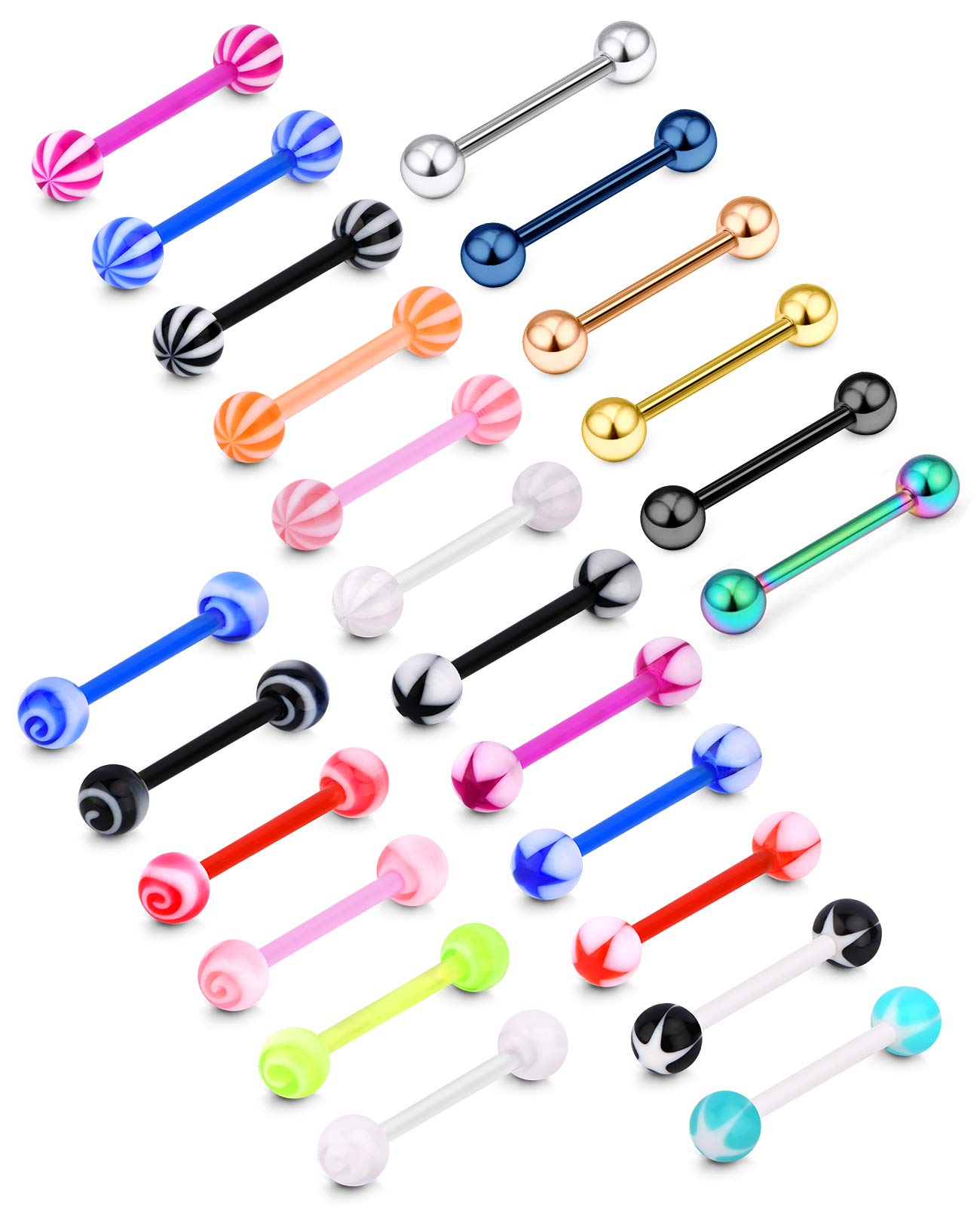 VcmartJuego de barras acrílicas para pezones de lengua 16mm 14G Plástico Bioflex Piercing flexible anillos retenedores