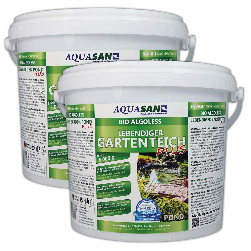 AQUASAN Bio Lebendiger Gartenteich Plus (Fördert die Wasserqualität, entfernt Fadenalgen, Schadstoffe, Schwimmteiche, Algenmittel), Inhalt:10 kg