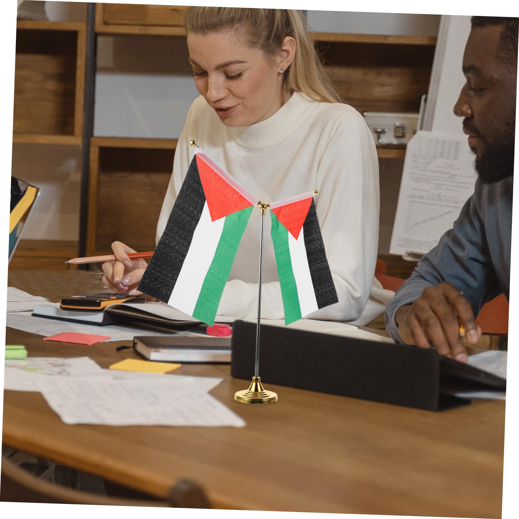 Angoily 3 Sätze Desktop Palästinenserflaggen mit Palästina Fahnen Y Stand für Bürodekoration und Besprechungsräume