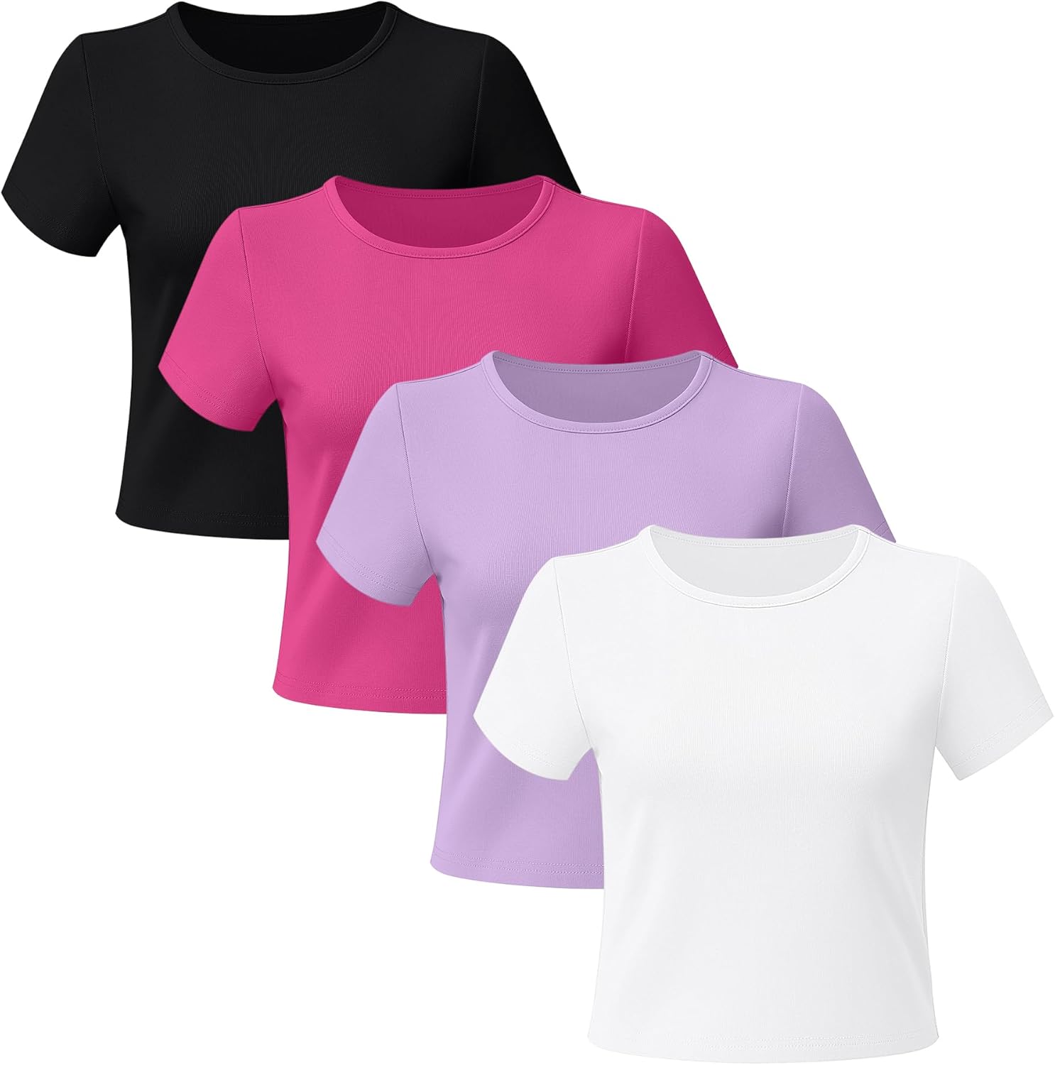 4 Pack Women’s Short Sleeve Tops Cotton Basic Crew Neck Crop Top Cute Trendy Casual Workout T Shirts - Image 5