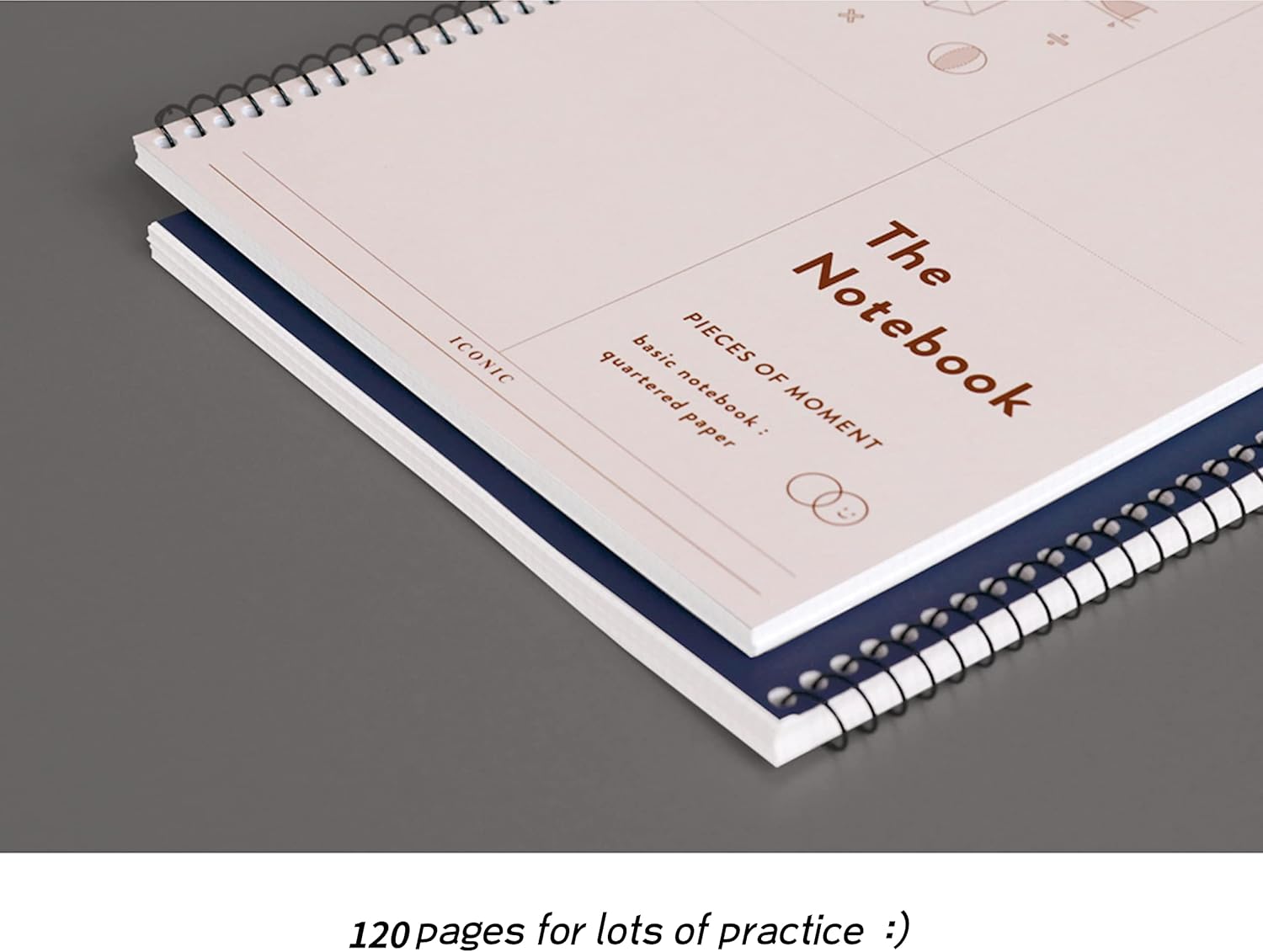 Simple Aesthetic Cute Korean Soft Spiral Square Grid Graph Notebook for Math Studying, School 4 Pack Set + 1 dalgaru Sticker Sheet, Mint, Navy, Pink, Beige