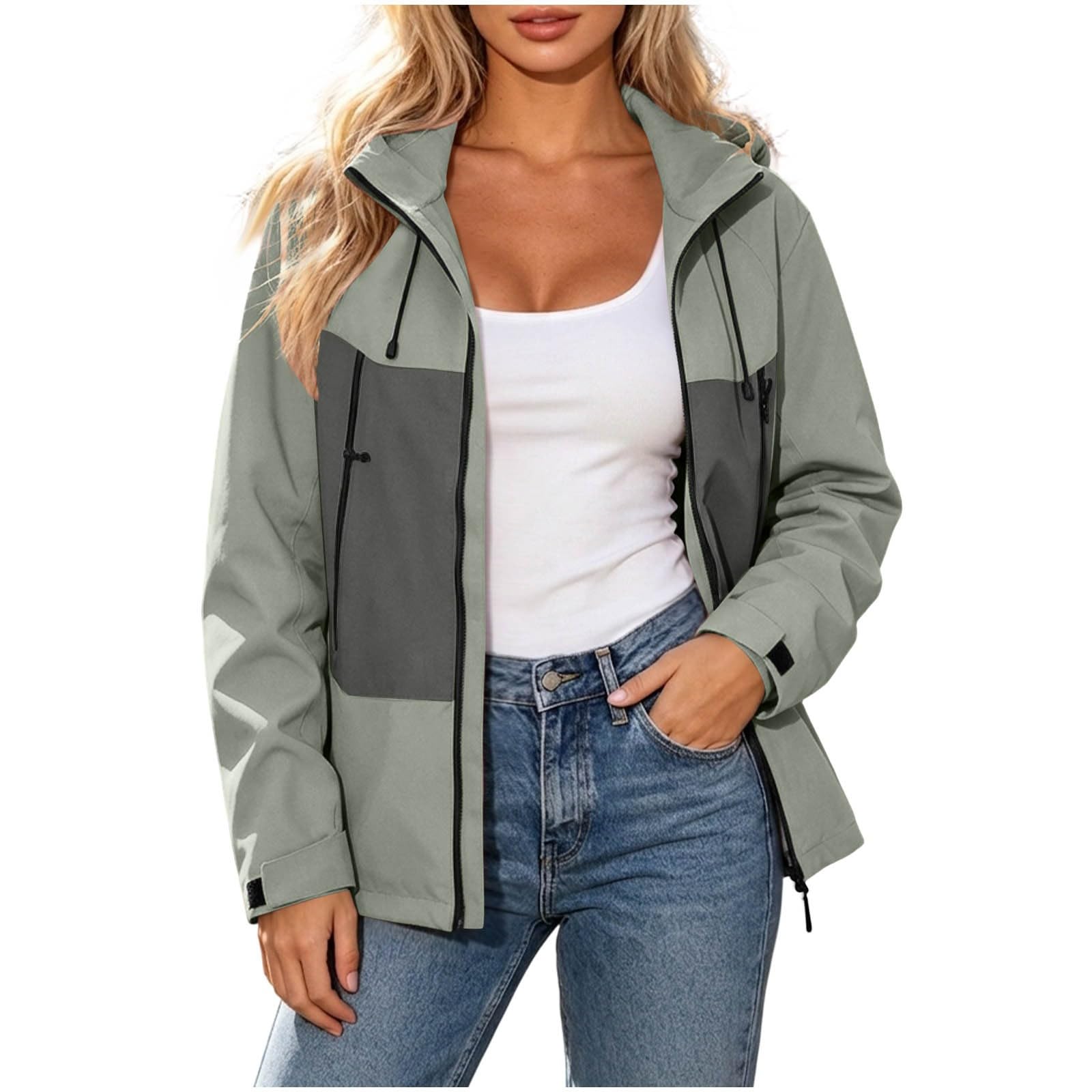Regenjacke Damen Wasserdicht Große Größen Wanderjacke Radjacke mit Tasche