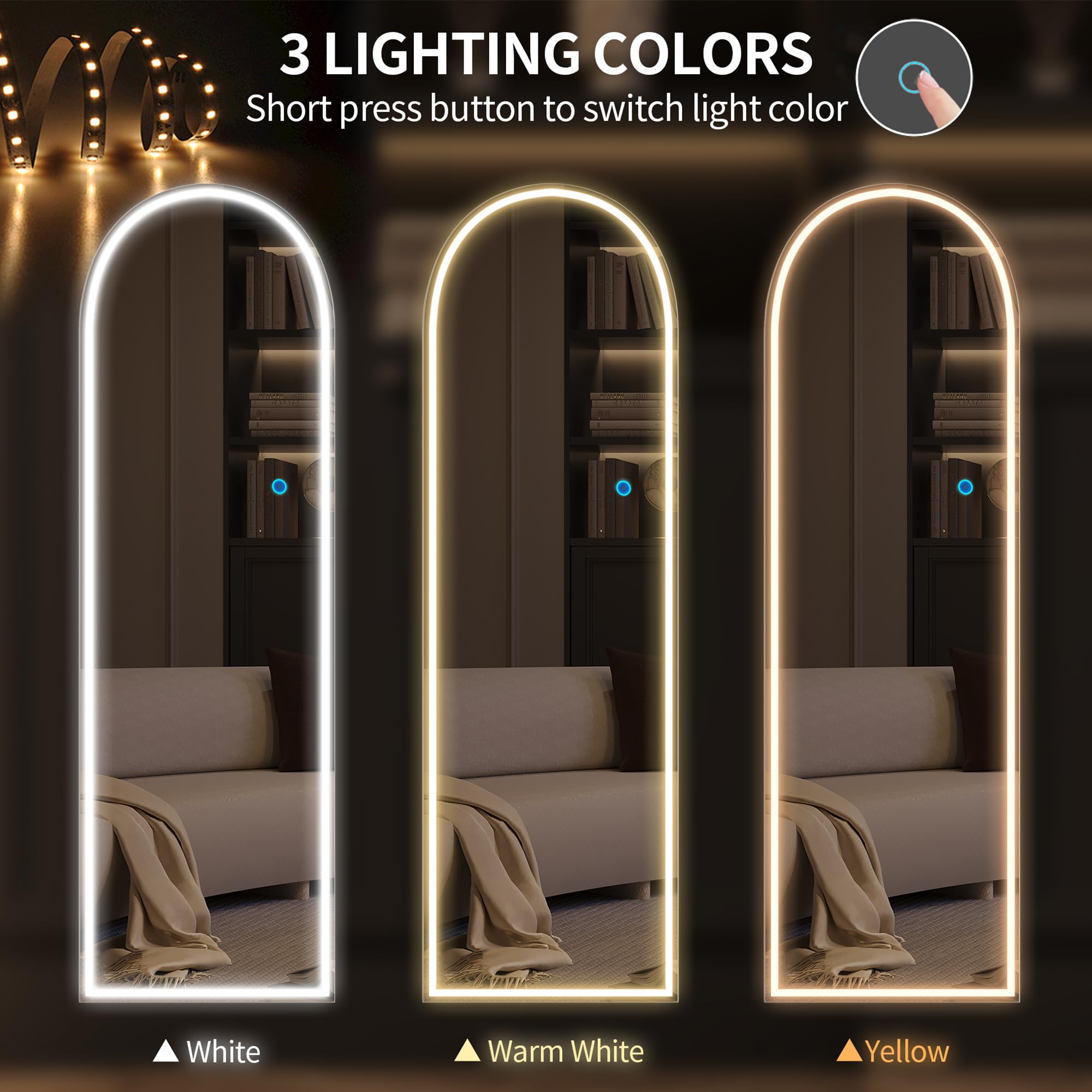 LVSOMT RGB full-body spiegel met verlichting, 153 x 50 cm, staande