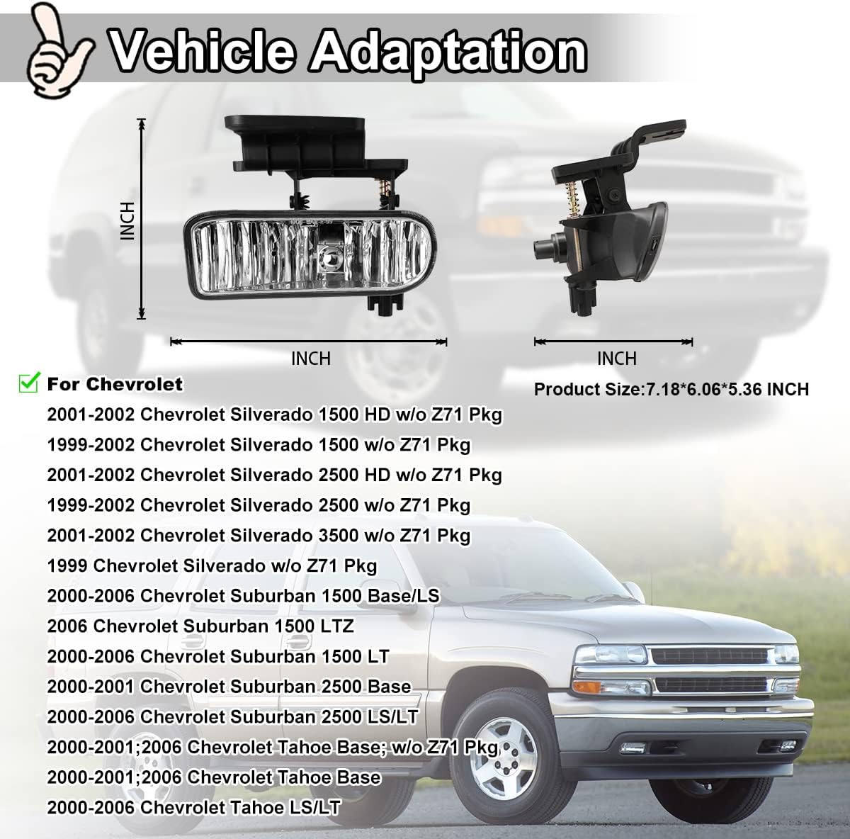 Nixon Offroad Fog Lights for Chevy Silverado 1500 2500 3500 1999-2002 for Chevrolet Suburban/Tahoe 2000-2006 Fog Lamp Set Driving Fog Light Assembly Replacement 1 Pair