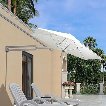 7.2 FT / 8.2 FT Wall Mounted Patio Parasol Umbrella, for Garden Balcony Yard, Outdoor Tilting Sunshade Wall Umbrella with Aluminium Pole Wind Vent White-7.2ft/2.2m