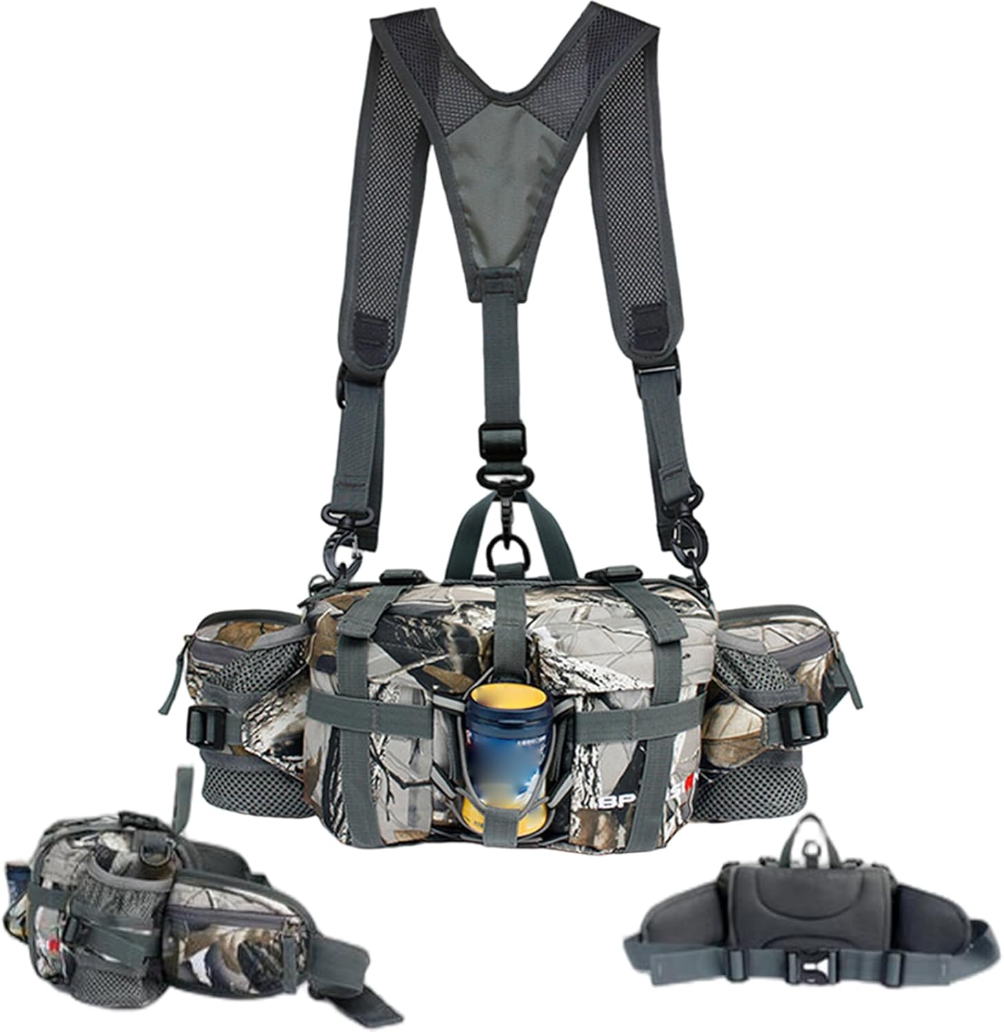 Hiking Fanny Pack for Women Men, Waterproof Waist Pack with Water Bottle Holder & Single/Dual Shoulder Straps Lumbar Hip Belt Bag for Running Walking Dogwalking Travel Cycling, Camouflage Lumbar