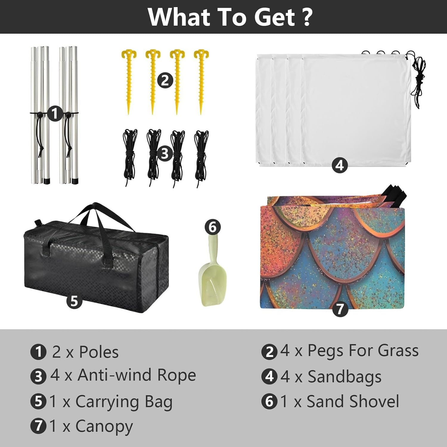 ALAZA Colorful Mermaid Scales Beach Tent Sun Shelter UPF50+ Protection Beach Shade Canopy w/ 4 Sandbags for Outdoor Camping, Fishing, Backyard Fun, Picnic, 10x9 ft