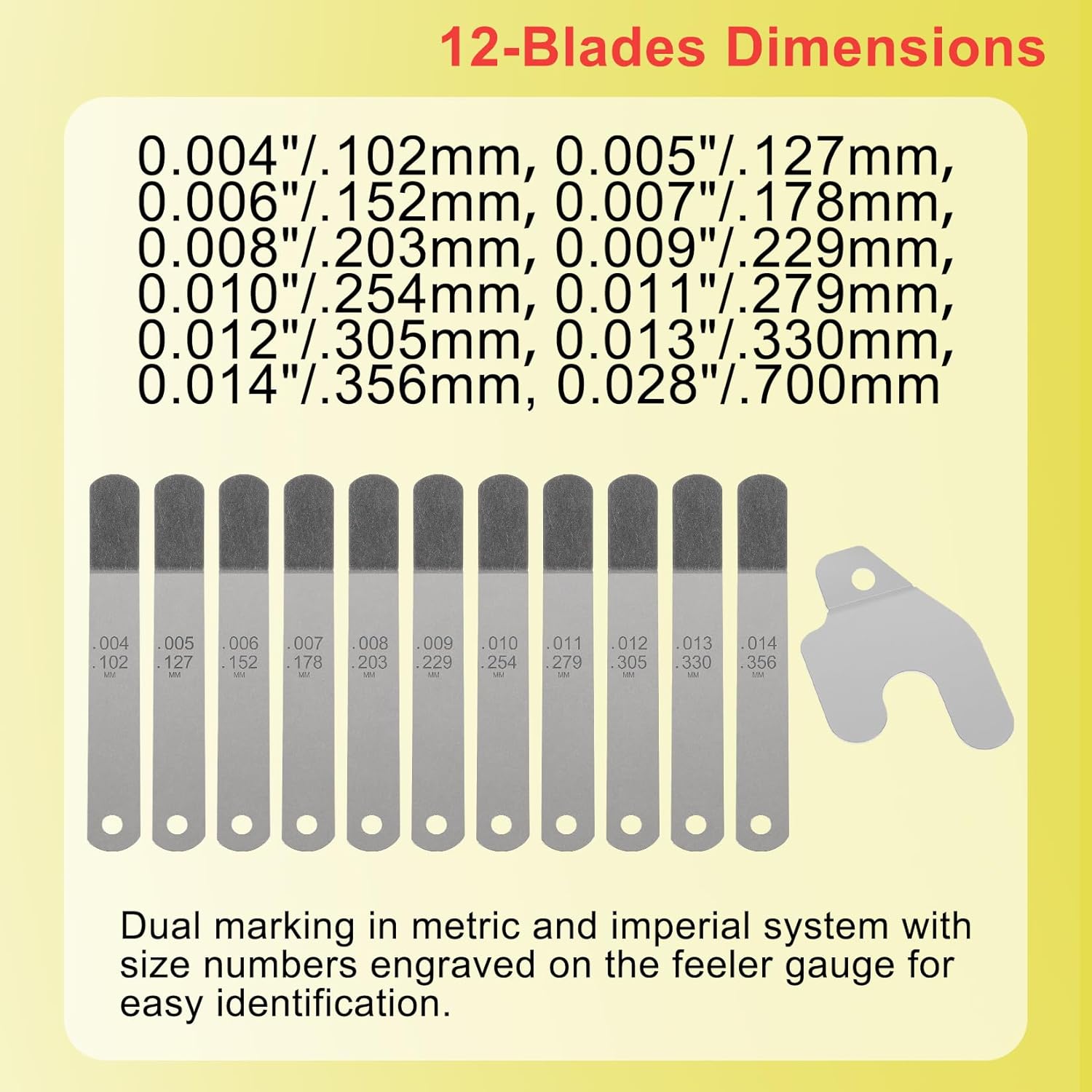 2124332 Engine Brake Feeler Gauge Tool & A308 Offset Valve Tappet Gauge Set with Two Handles (0.004" to 0.014", 0.028")