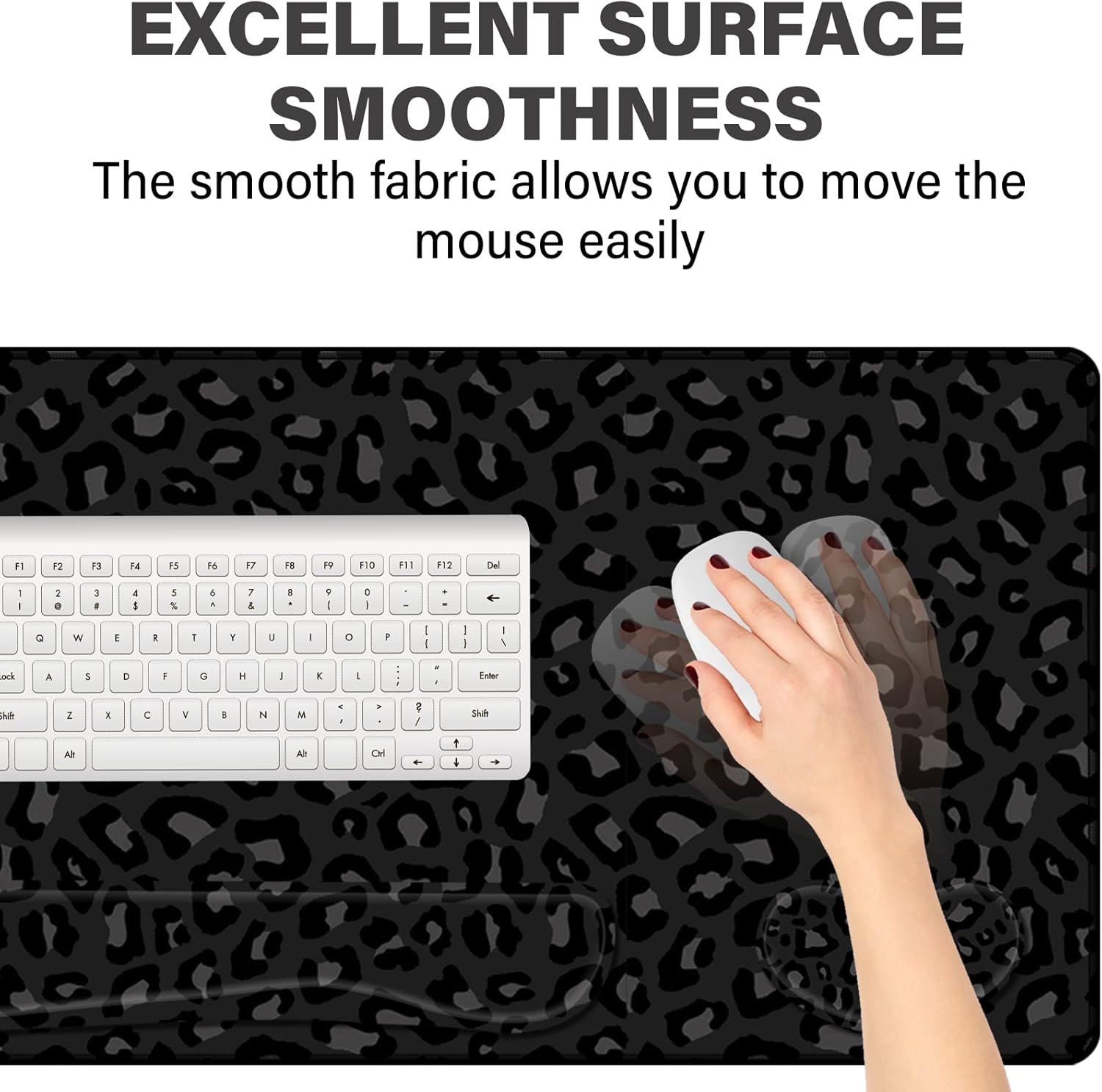 3Pcs Large Gaming Mouse Pad Desk Mat,Keyboard Mouse Wrist Rest Support Set,Extended Laptop Mouse Pad Memory Foam Non-Slip Base for Gamer Home Office(31.5x15.7in)-Black Leopard Cheetah
