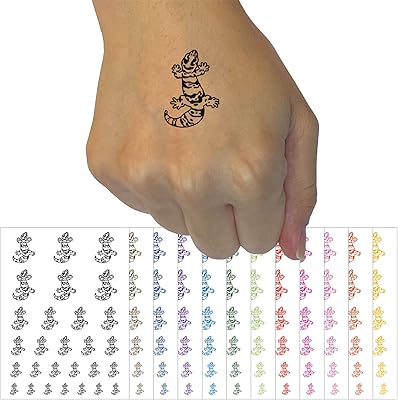 Chubby Leopard Gecko Lizard Temporary Tattoo Water Resistant Fake Body Art Set Collection - Brown (One Sheet)