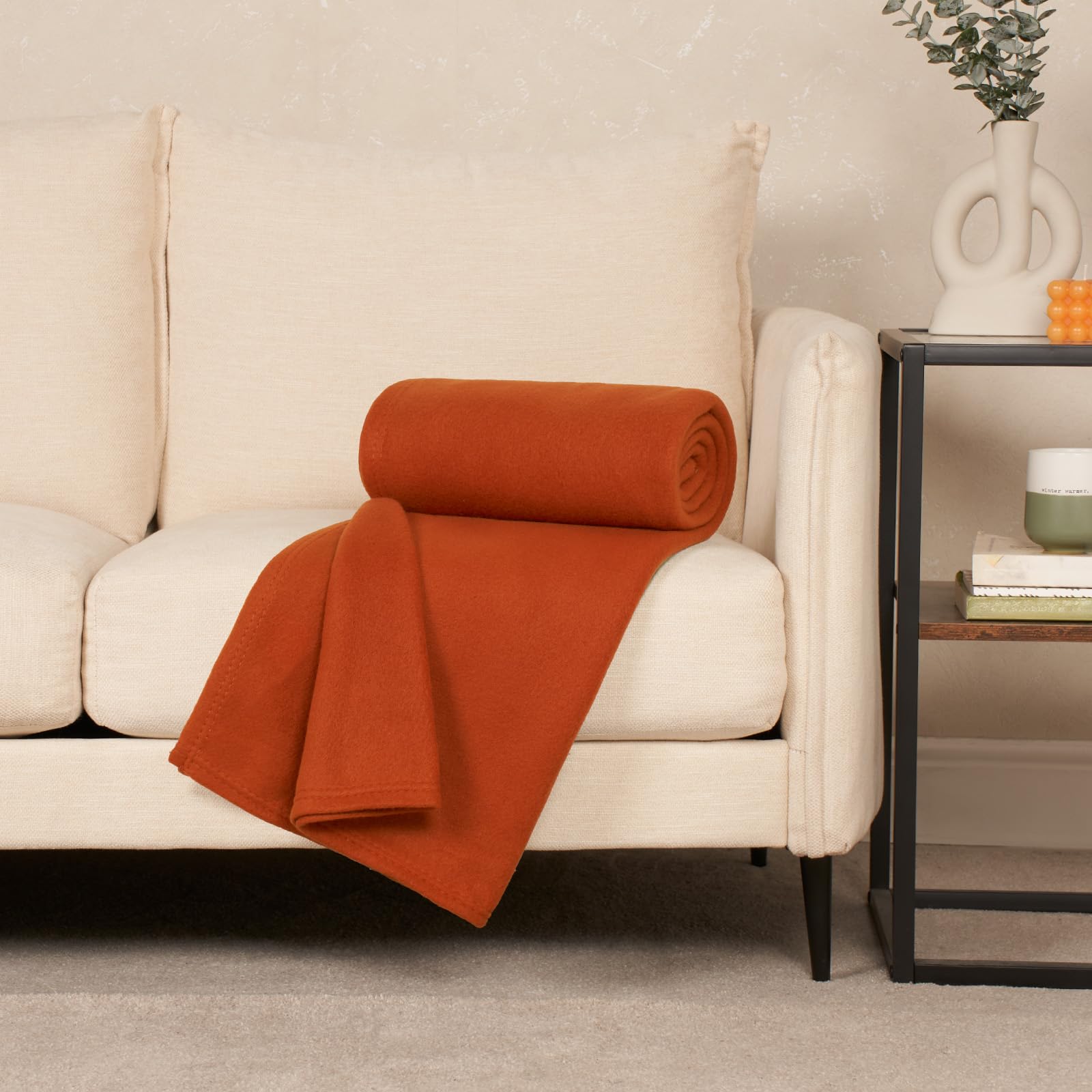 Dreamscene Fleece Throw Blanket for Bed Soft Warm Cosy Plain Burnt Orange Throw Over Sofa Outdoor Blanket Lightweight Fluffy Single Fleece Blankets - Image 2