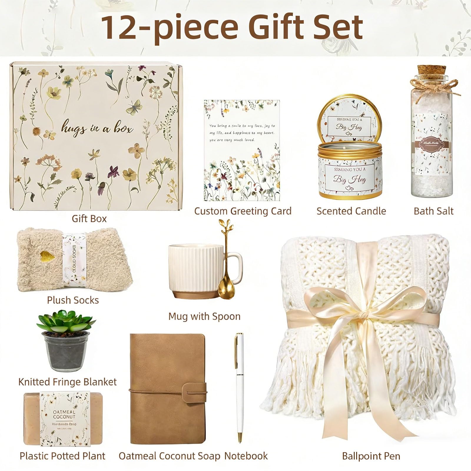 Geschenkset für Frauen, 12-teilig, Temperaturregelung, Tasse, entspannende Kerze, Pflegepaket, bequeme Überwurfdecke
