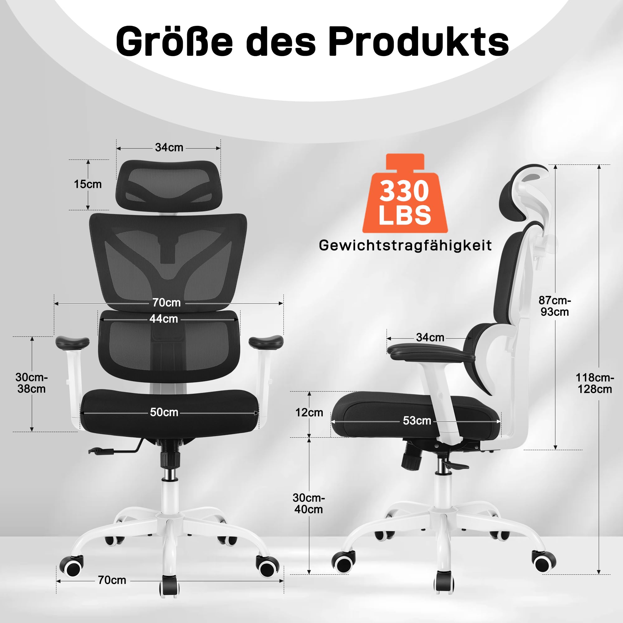 DoChair Ufficio Schienale in Rete Elasticizzata Sedia Scrivania ergonomica Poggiatesta Regolabile e Sedia Gaming in Altezza con Gancio, Grigio scuro