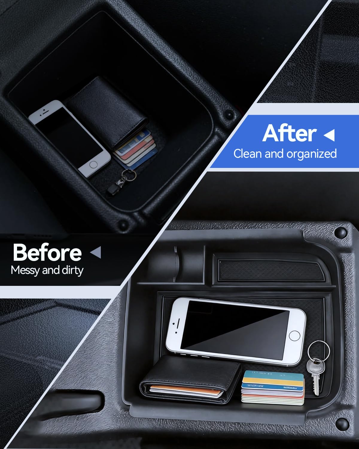 Set di 2 organizzatori per VW Golf 8.5 8 2020 – 2025, contenitore per braccioli + organizer per console centrale, VW Golf GTI, GTE, bracciolo centrale R-Line, accessori per vano portaoggetti, in