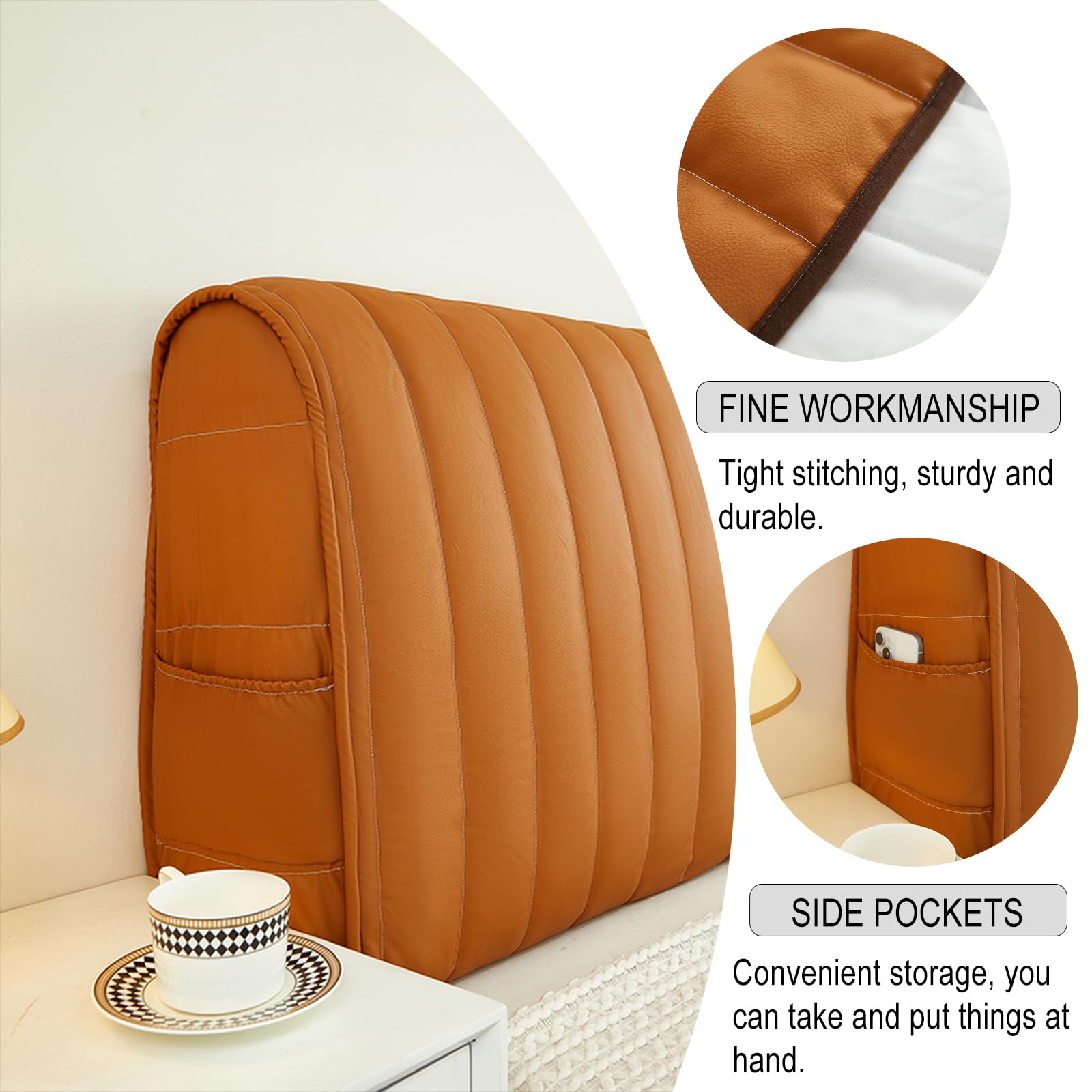 Matelassé Housse Tête De Lit Simili Cuir Imperméables Couverture De Tête De Lit Anti-poussière Housse de Protection (Orange,180 cm)