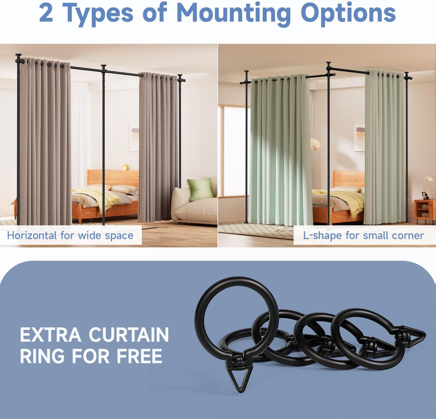 Room Divider Large Wide Curtain Rods No Drilling 4-10FT Wall Divider Adjustable Tension Rods Stand for Room Partition, Floor to Ceiling Corner Privacy Screen Panel Separator (Black, 40-180''W)