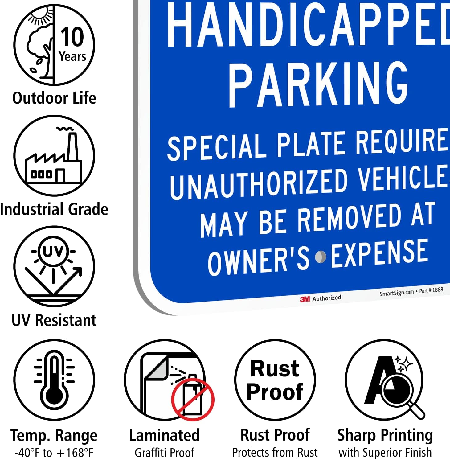 SmartSign "Handicapped Parking - Special Plate Required, Unauthorized Vehicles Removed" Sign | 12" x 18" 3M Engineer Grade Reflective Aluminum