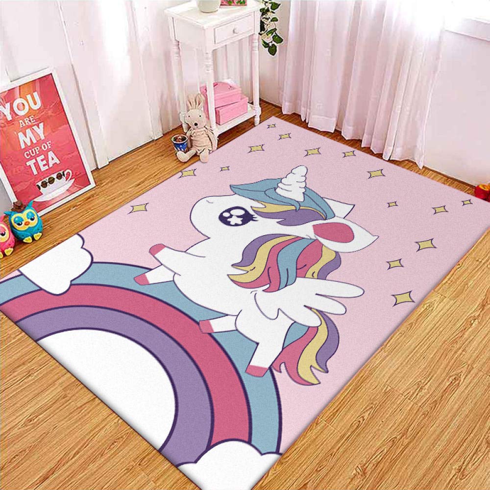 Tapis Jeu Enfants Licorne rougeoyante - | Anti-Froid et antidérapant | Éducatif Sensoriel | Lavable et Non Toxique avec 100x120cm