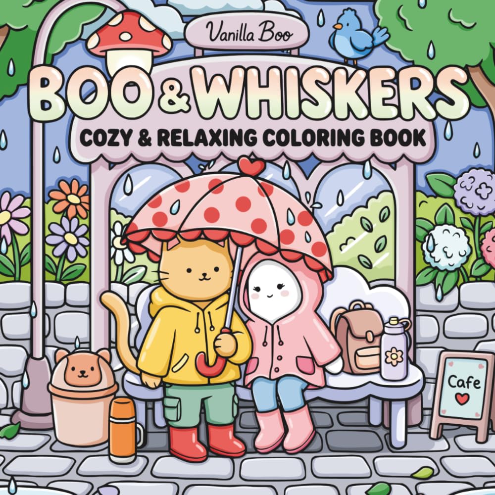 Boo & Whiskers: Relaxing Coloring Book for Adults and Teens Featuring Cozy Scenes and Adorable Characters