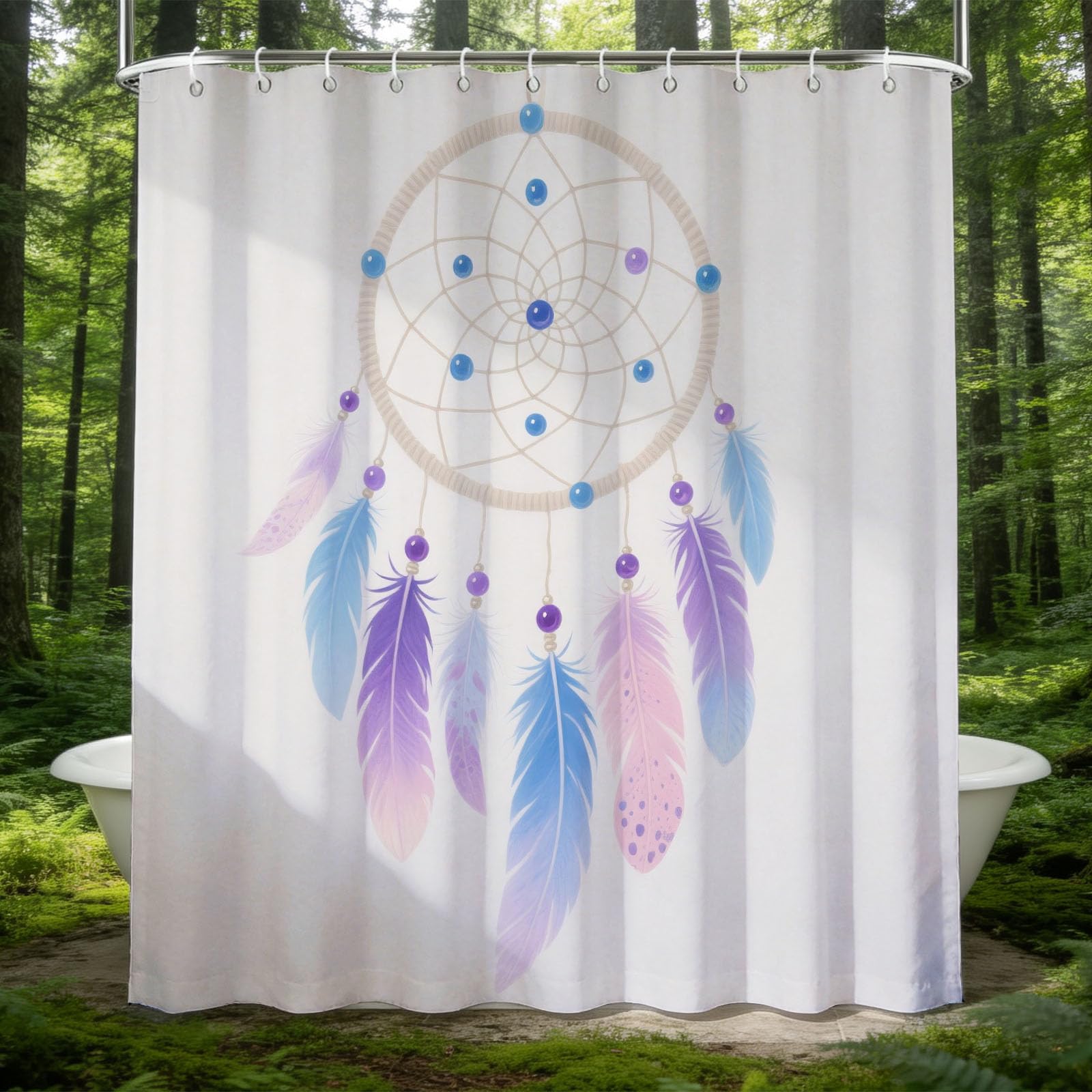 Hongduo 3D Feather Feather Shower Curtain for Stalls Bathtubs Minimalist Dreamcatcher Bathroom Decor Shower Curtain Set Polyester Fabric Waterproof 180x200cm/71X79 Inch with Hooks