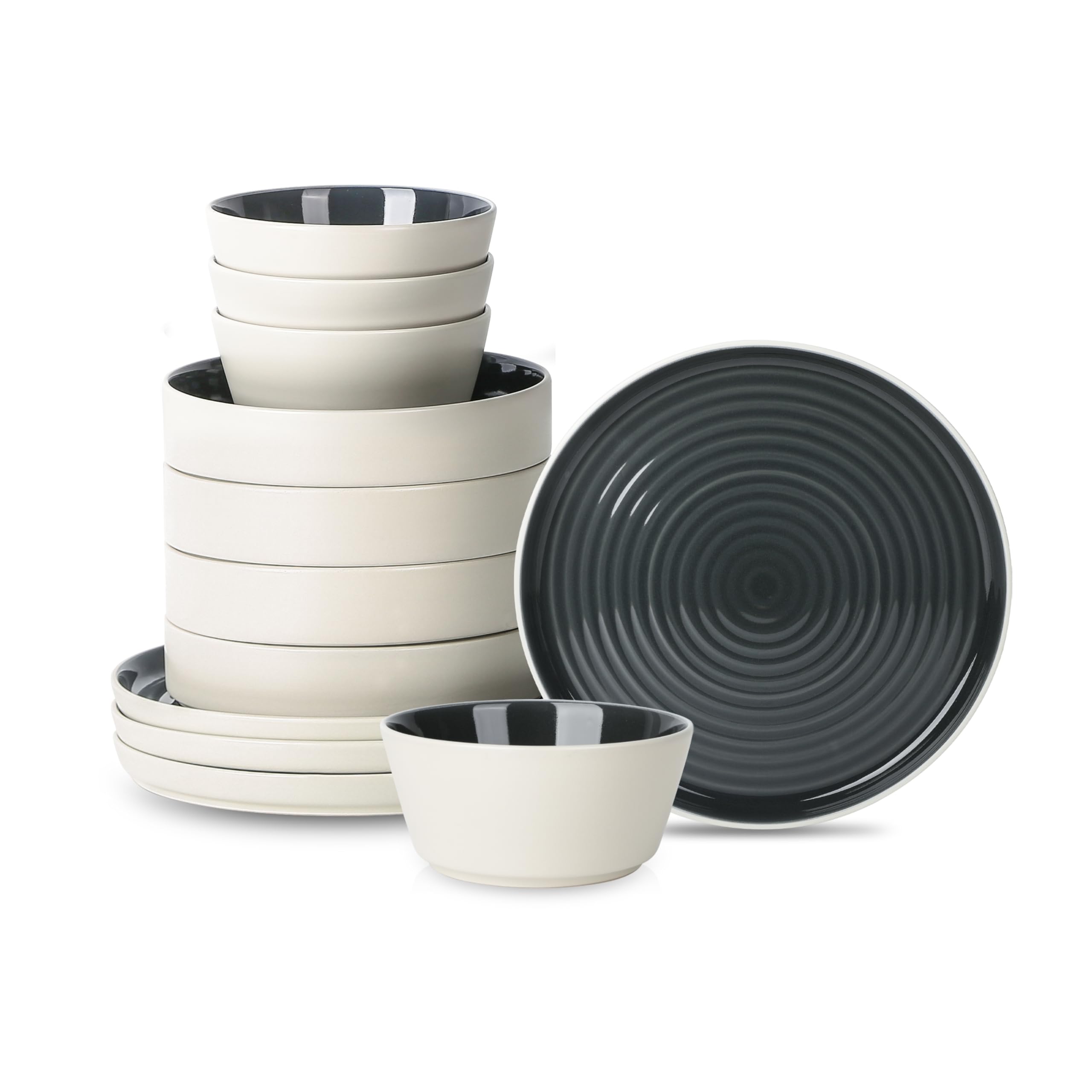 Stone Lain Elica Stoneware Dinnerware Set, 12-Piece - Service for 4, Black and Beige